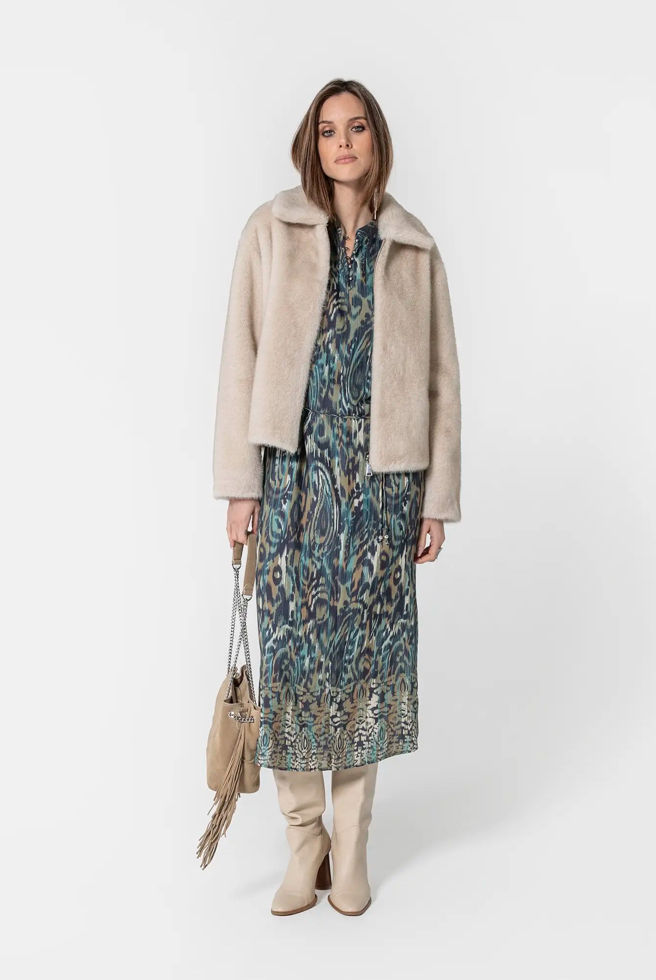 Robe longue imprimé Ikat bleu et kaki | Elora