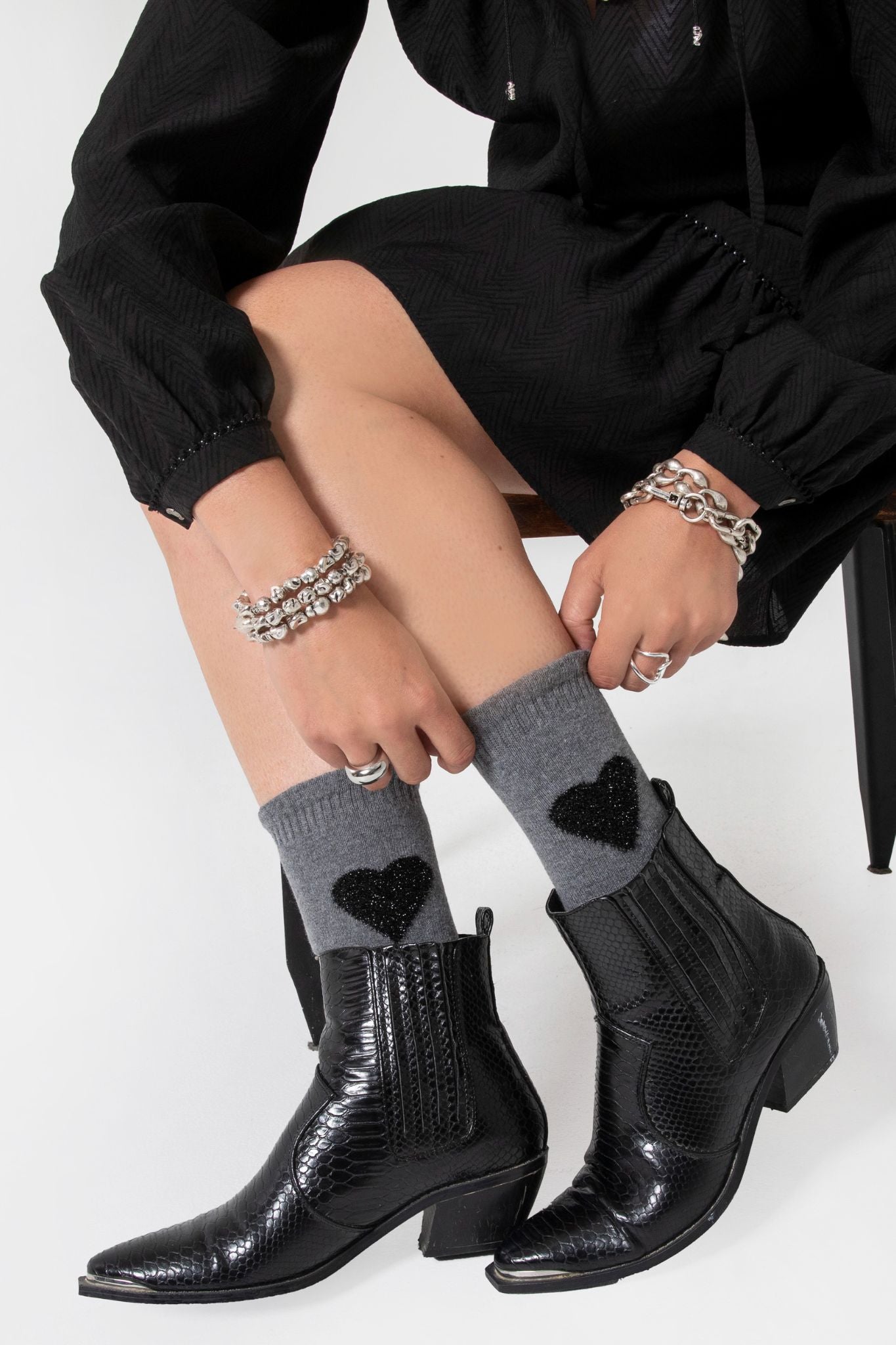 Chaussettes motif cœur gris | Elora