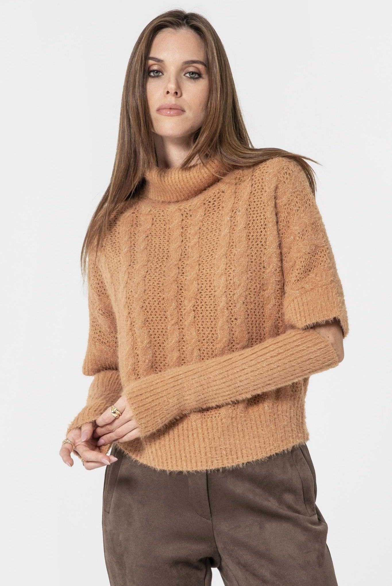 Pull avec manchettes amovibles saumon | Elora
