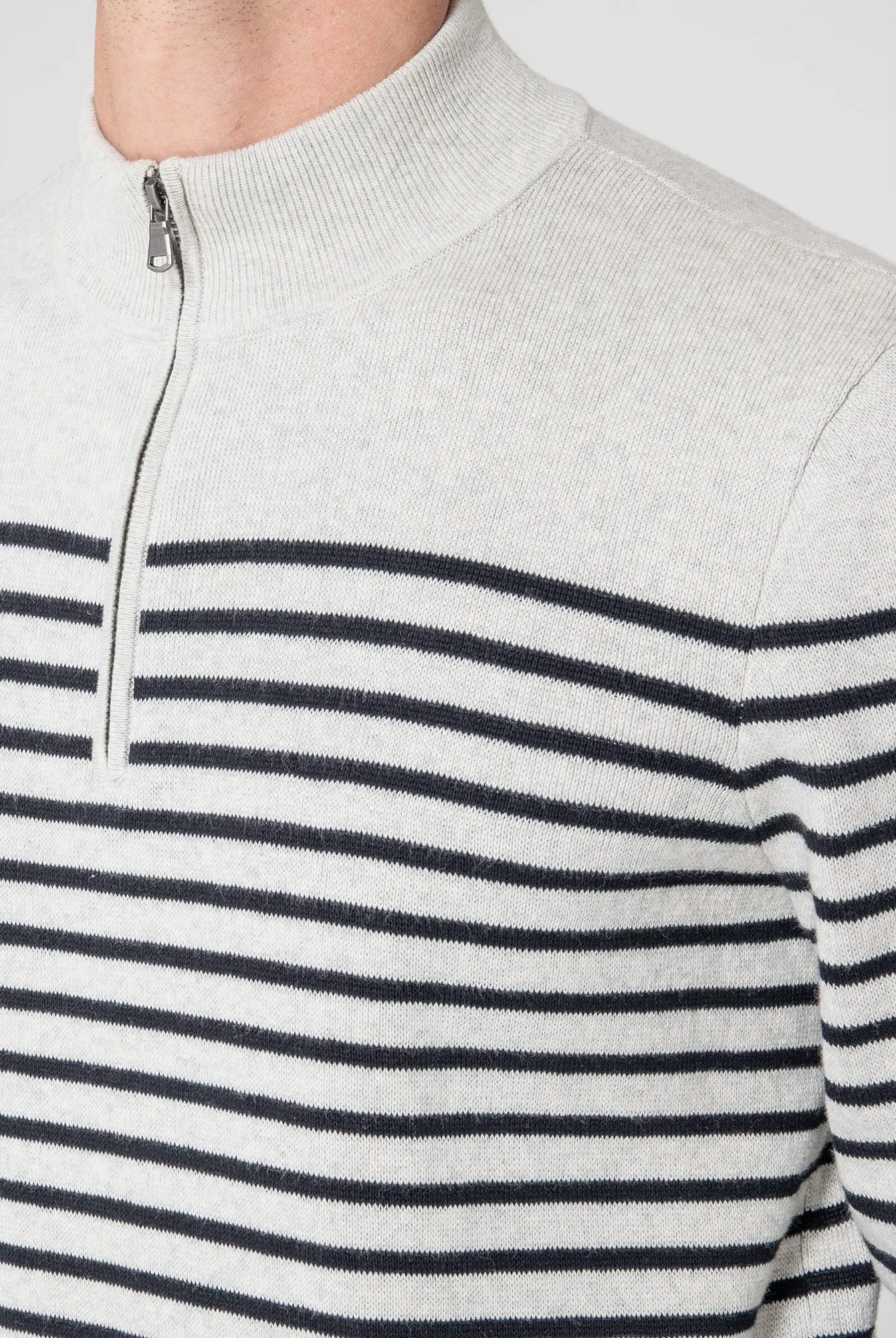 Pull col camionneur rayé gris et navy | Elora