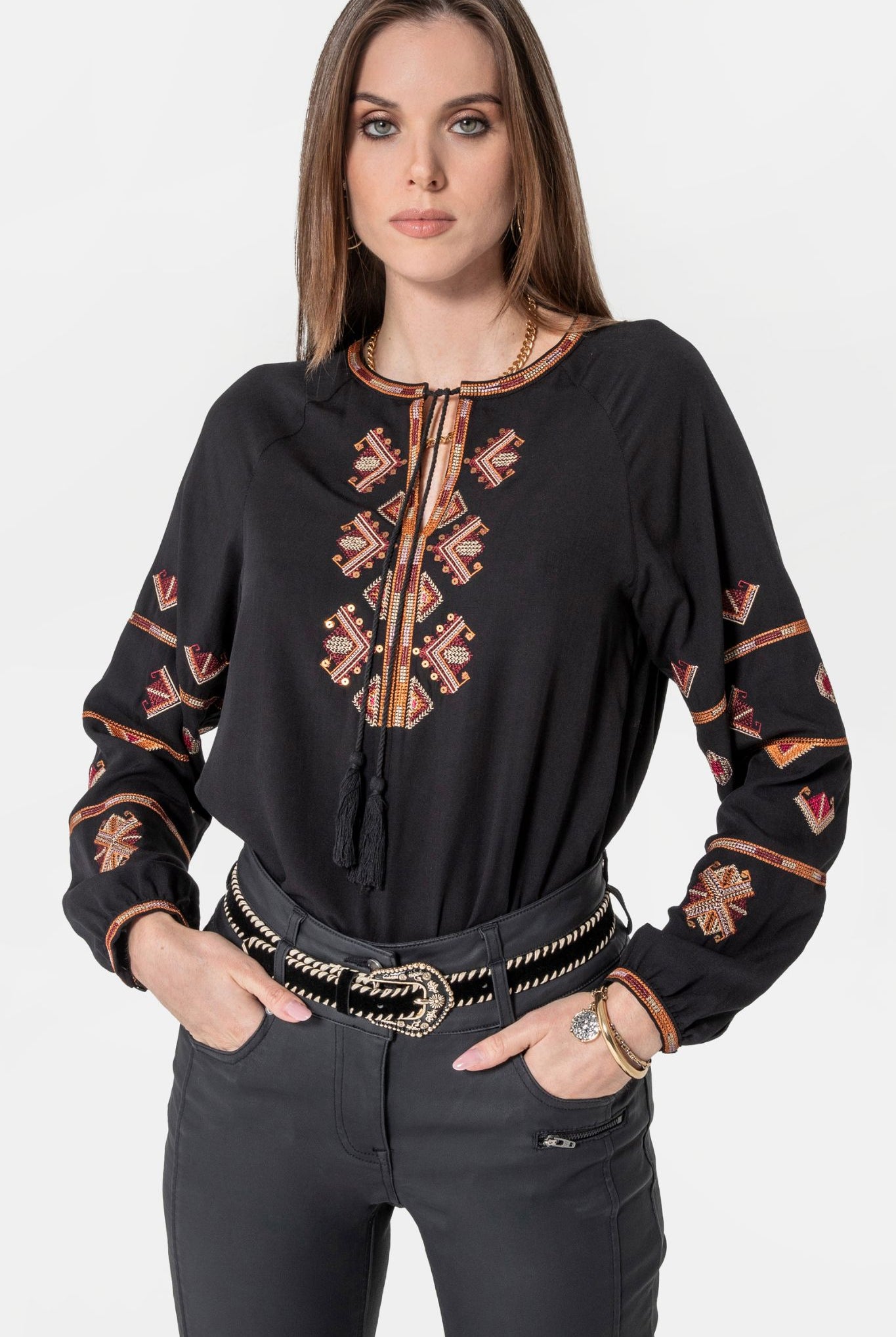 Ceinture velours et raphia noir et écru | Elora