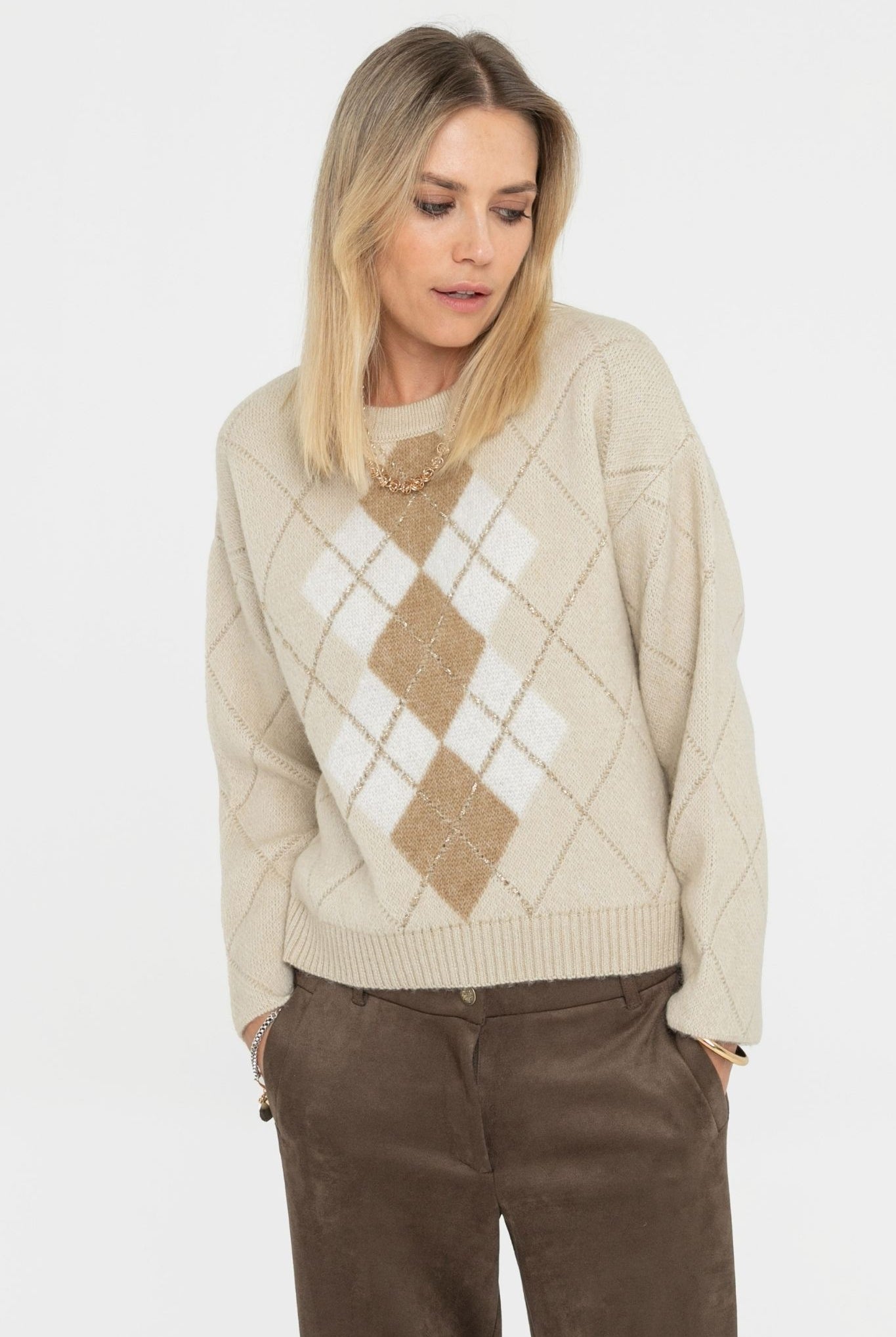 Pull old school écru et beige | Elora