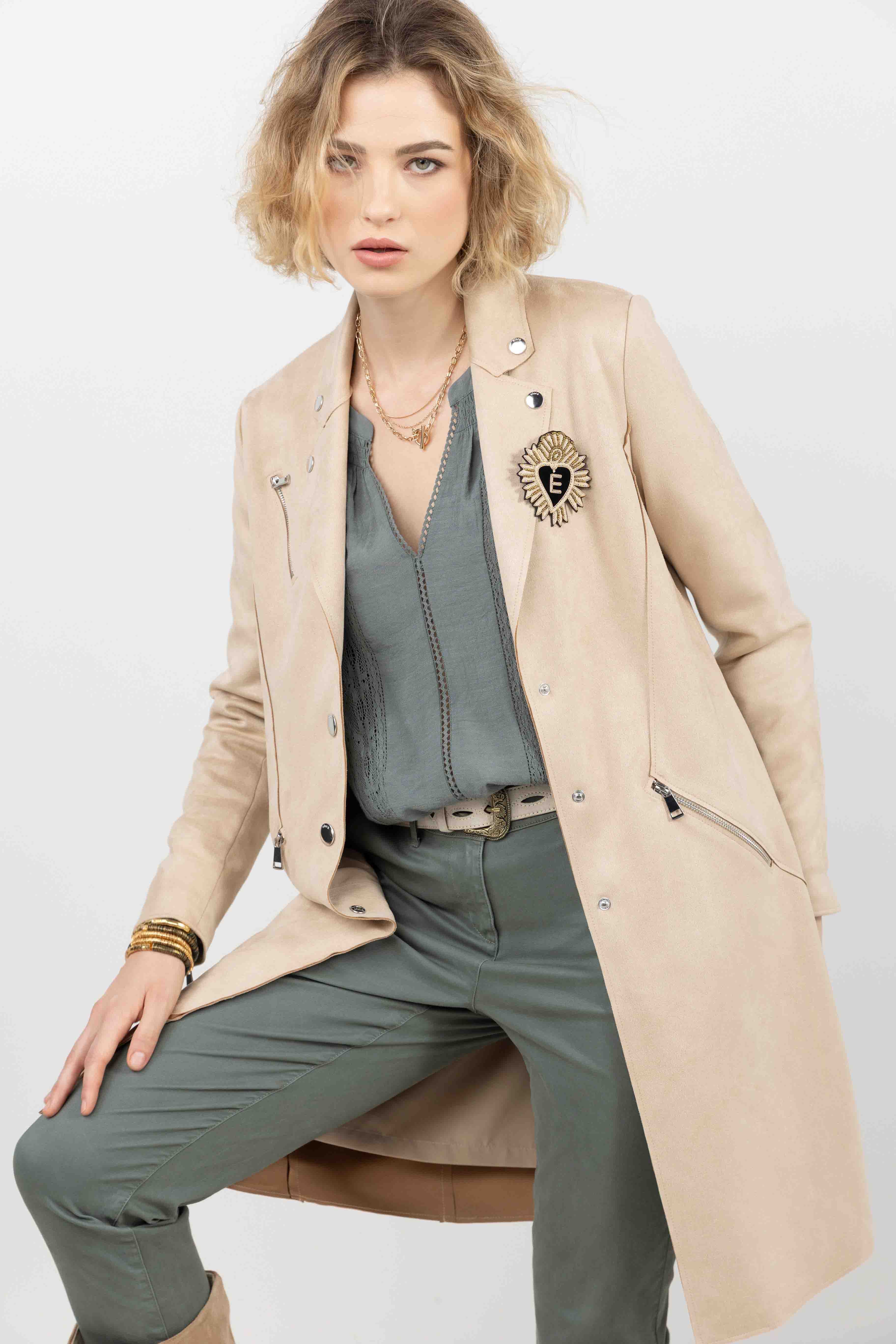 Blouse kaki bohème dentelle fluide | Elora