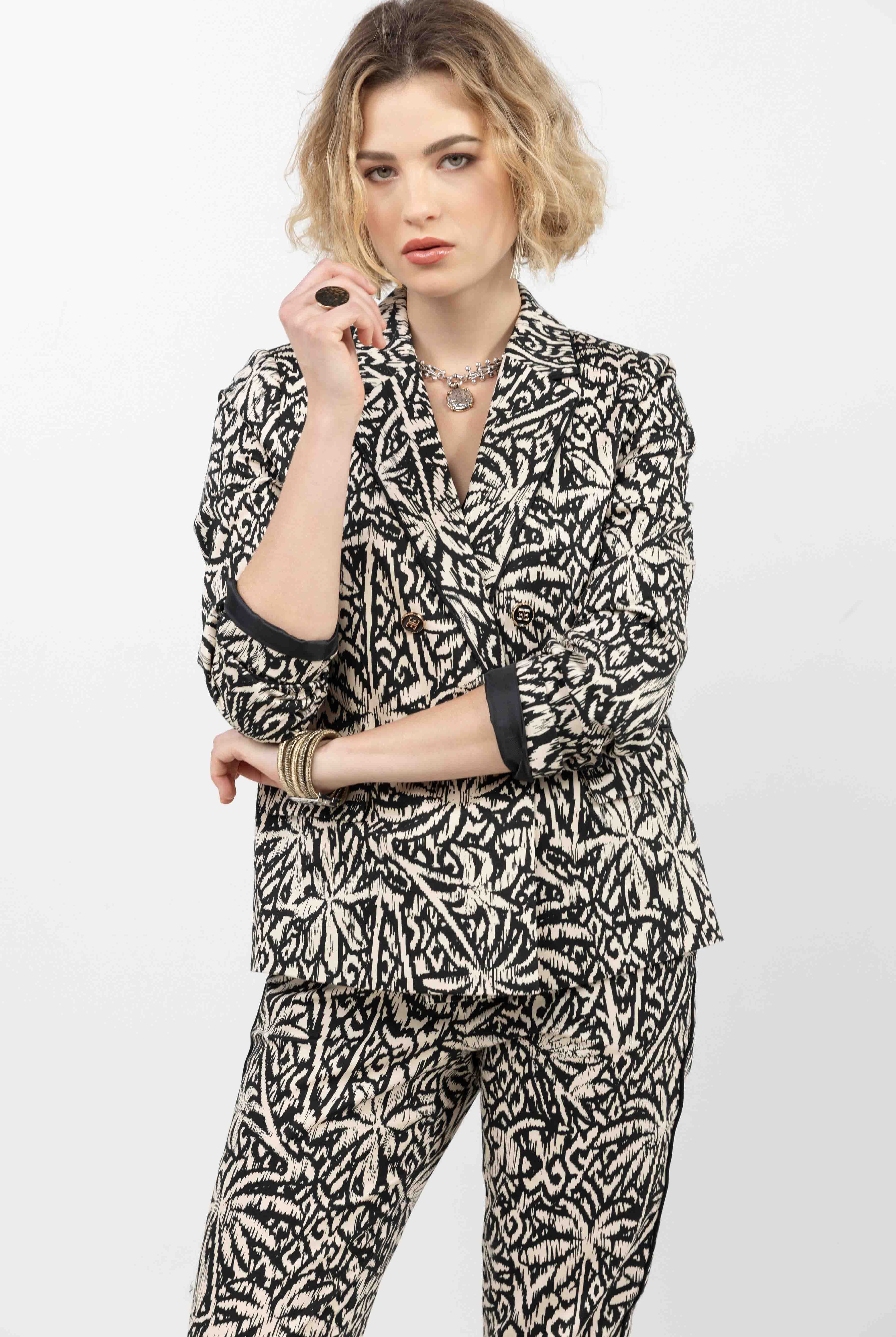 Veste imprimé écru et noir chic | Elora