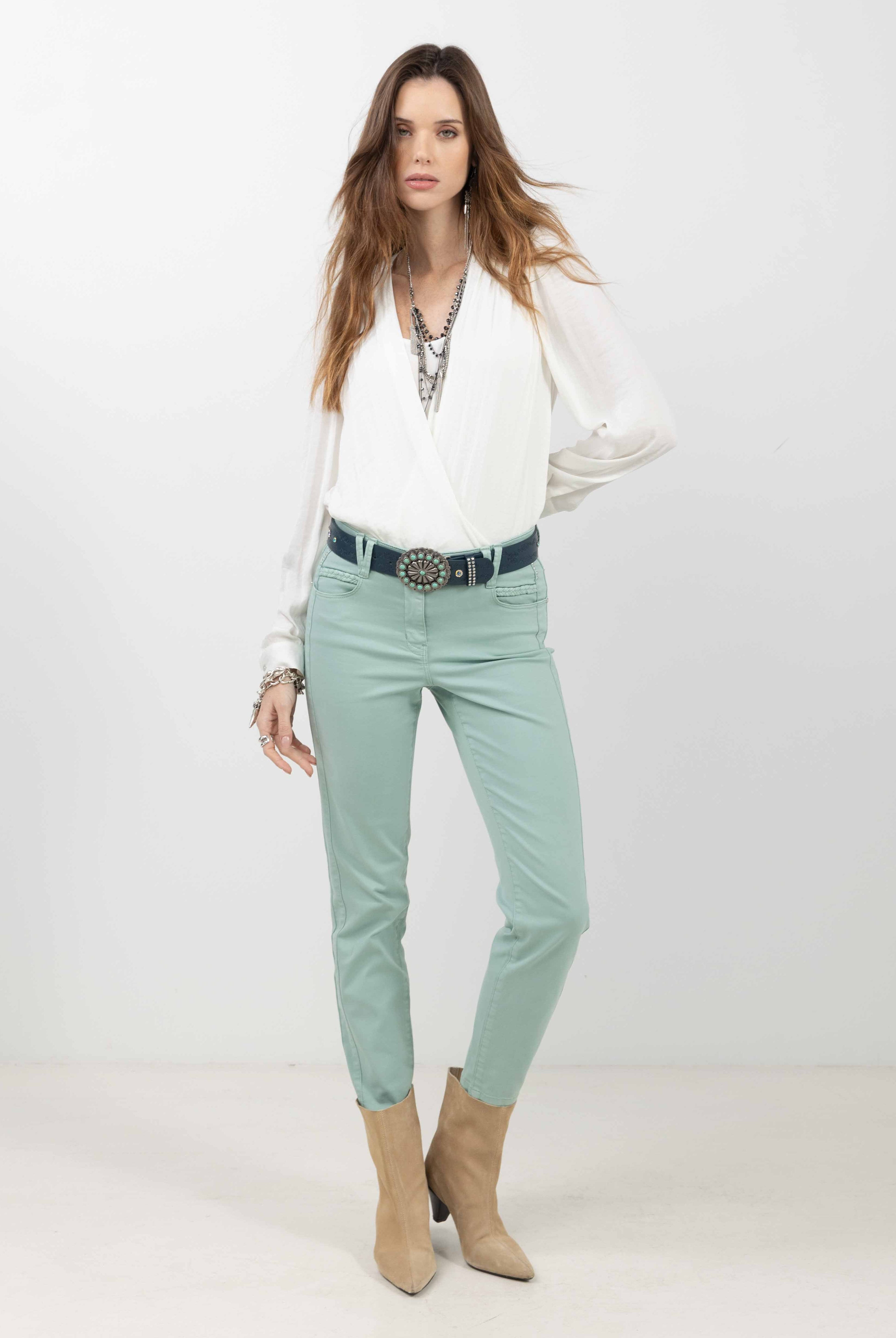 Pantalon menthe slim tendance | Elora