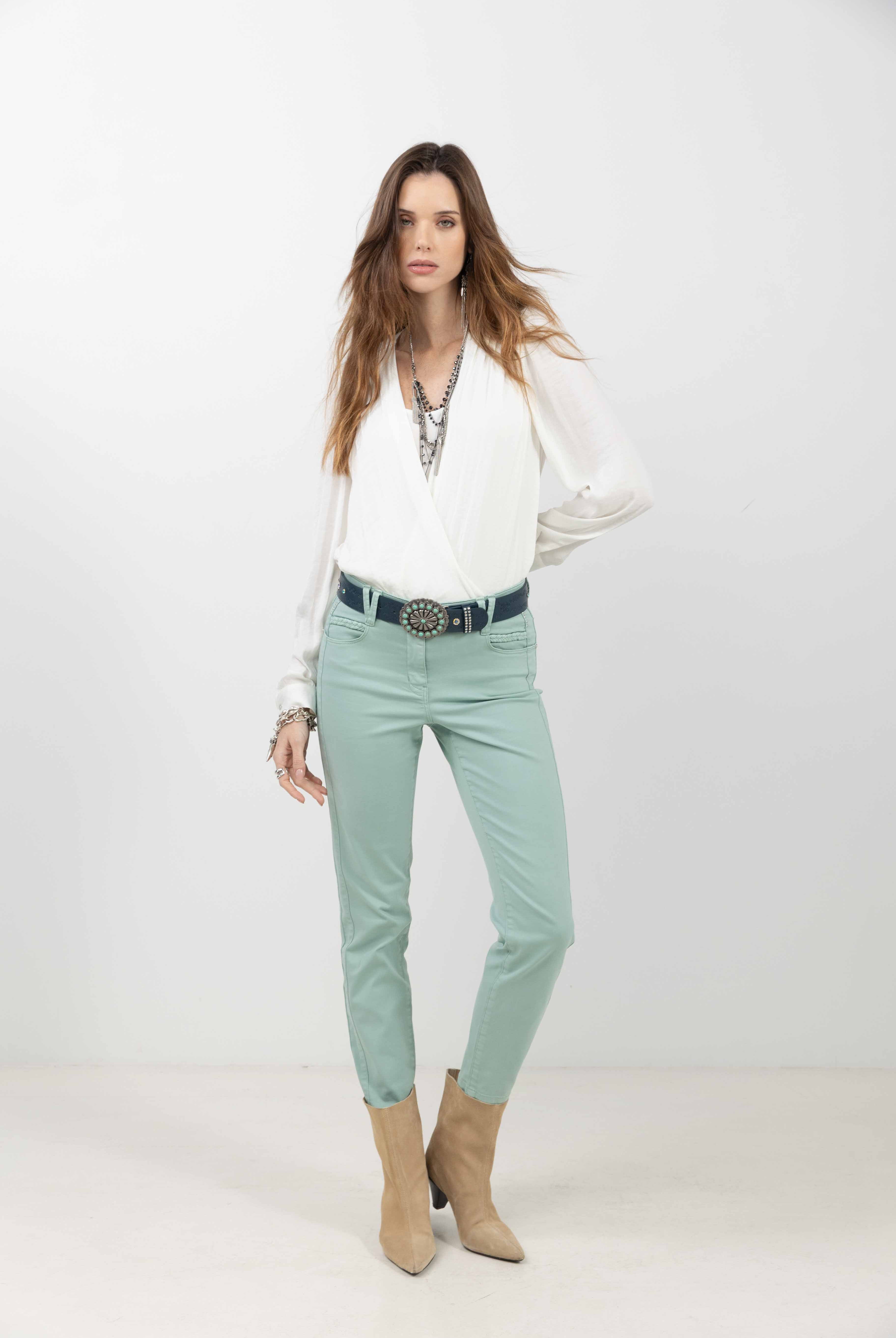 Pantalon menthe slim tendance | Elora