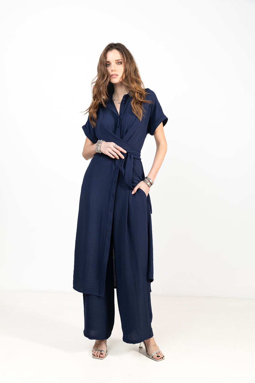 Robe marine fluide esprit chemise | Elora