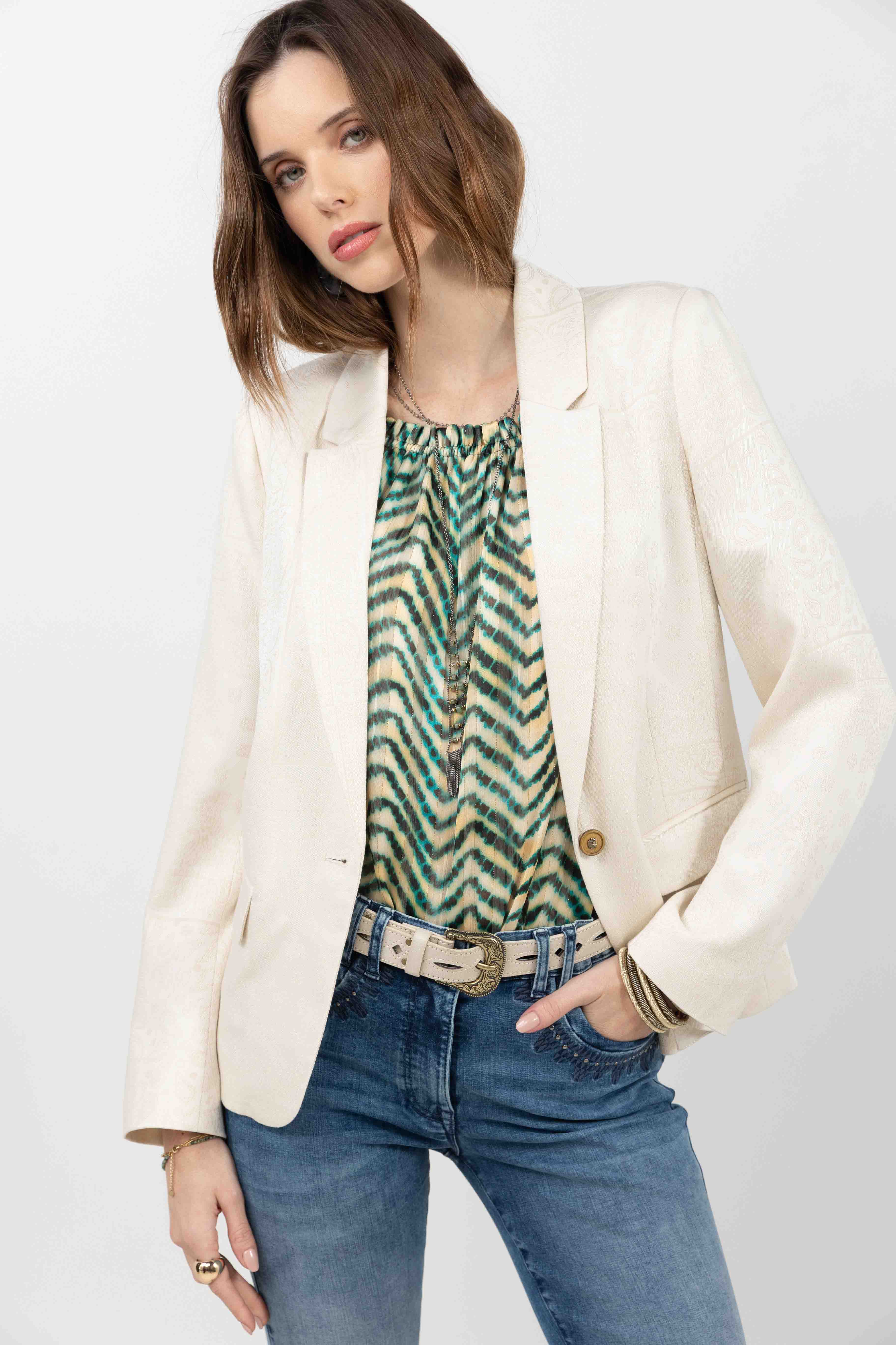 Blouse rayée verte col Bardot | Elora