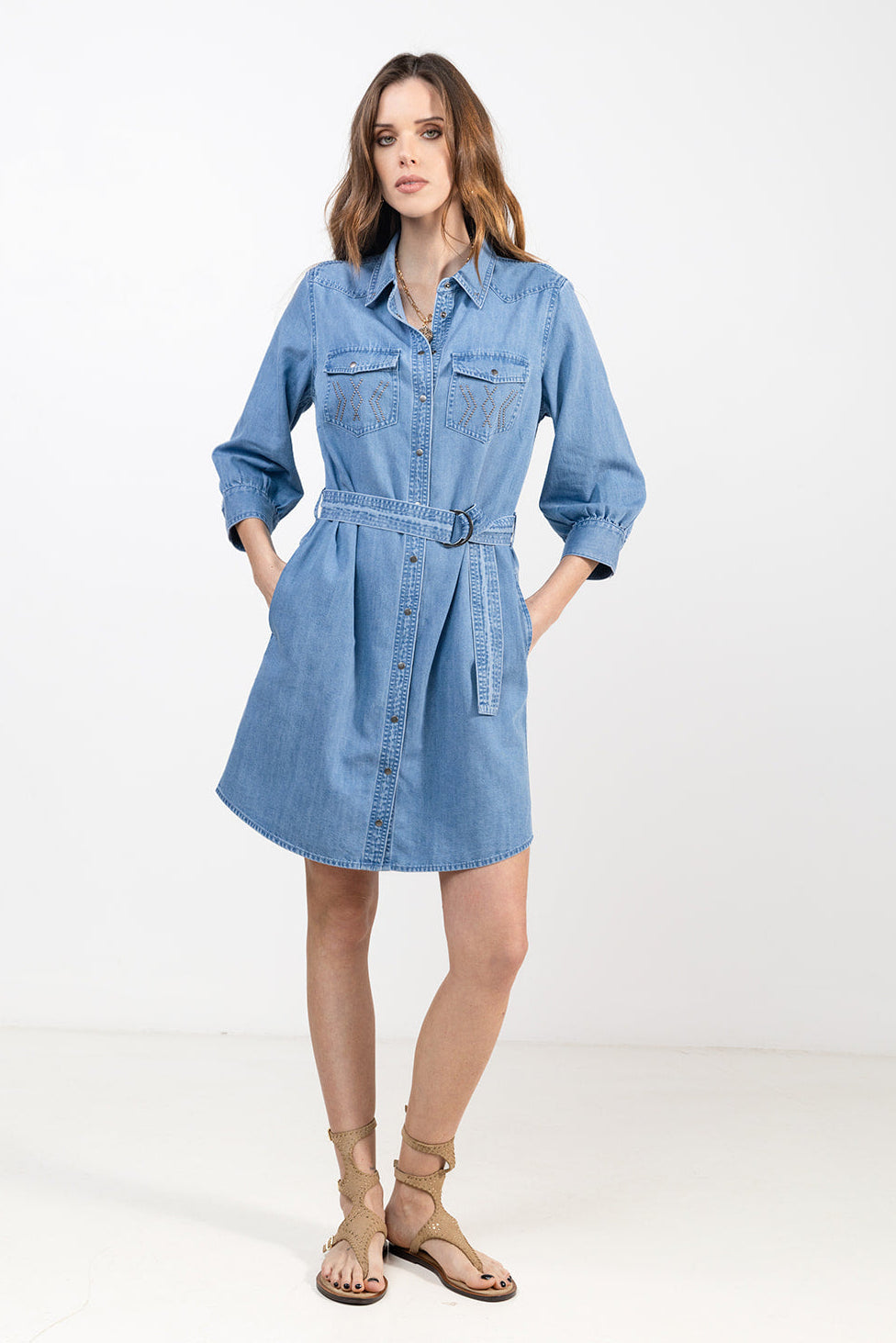 Robe chemise jean bleu clair | Elora