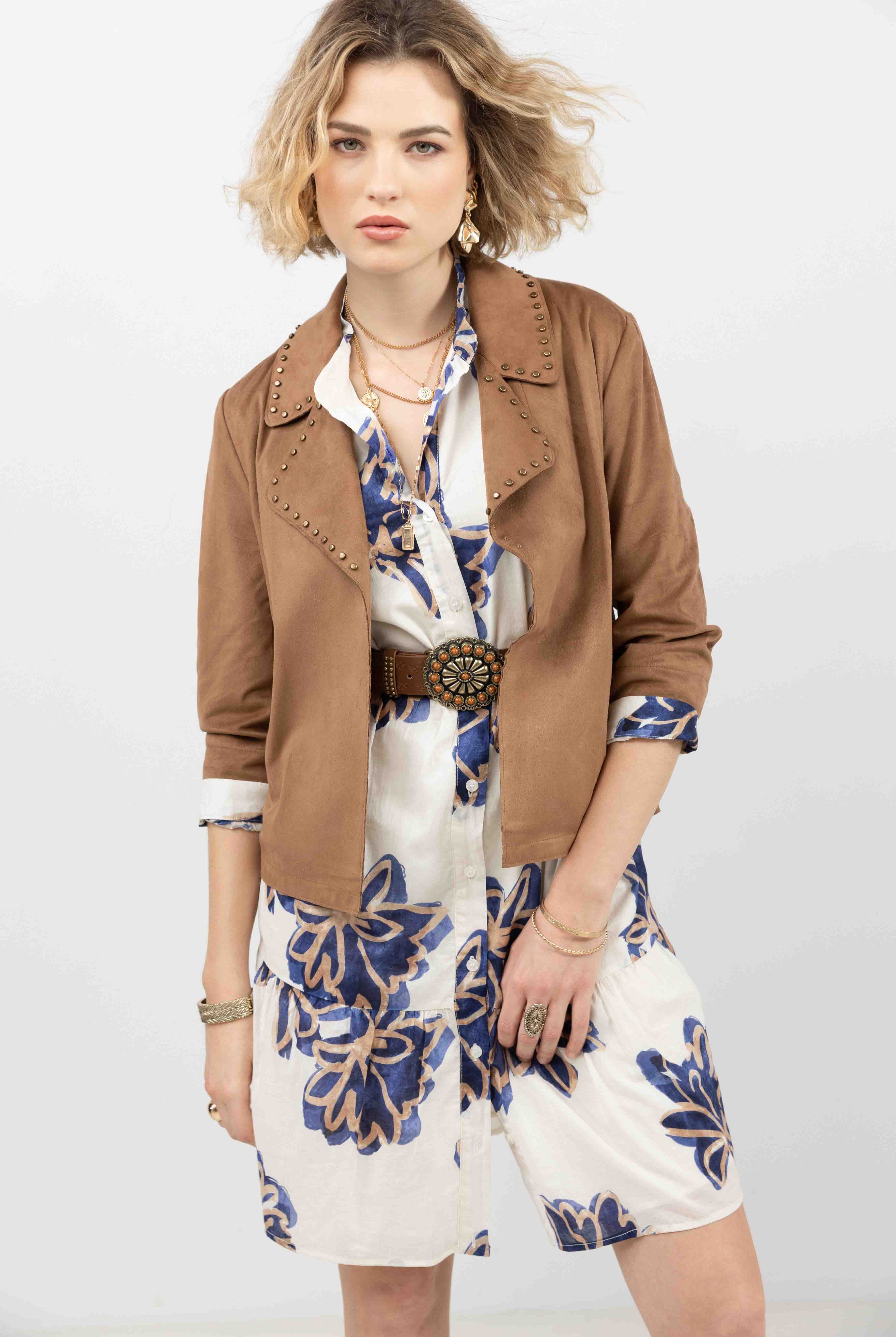 Robe chemise fleurie écru bleu | Elora