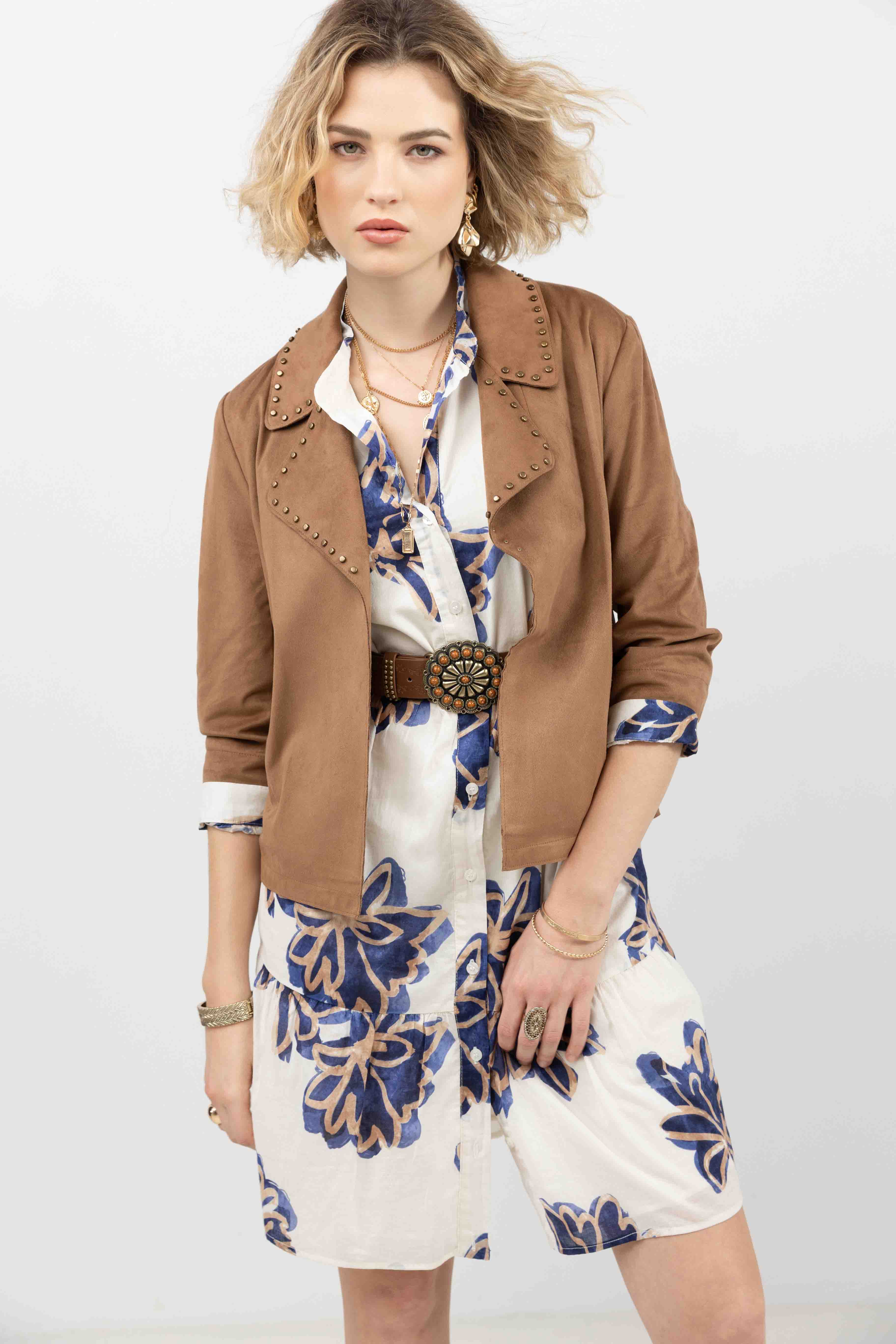 Robe chemise fleurie écru bleu | Elora