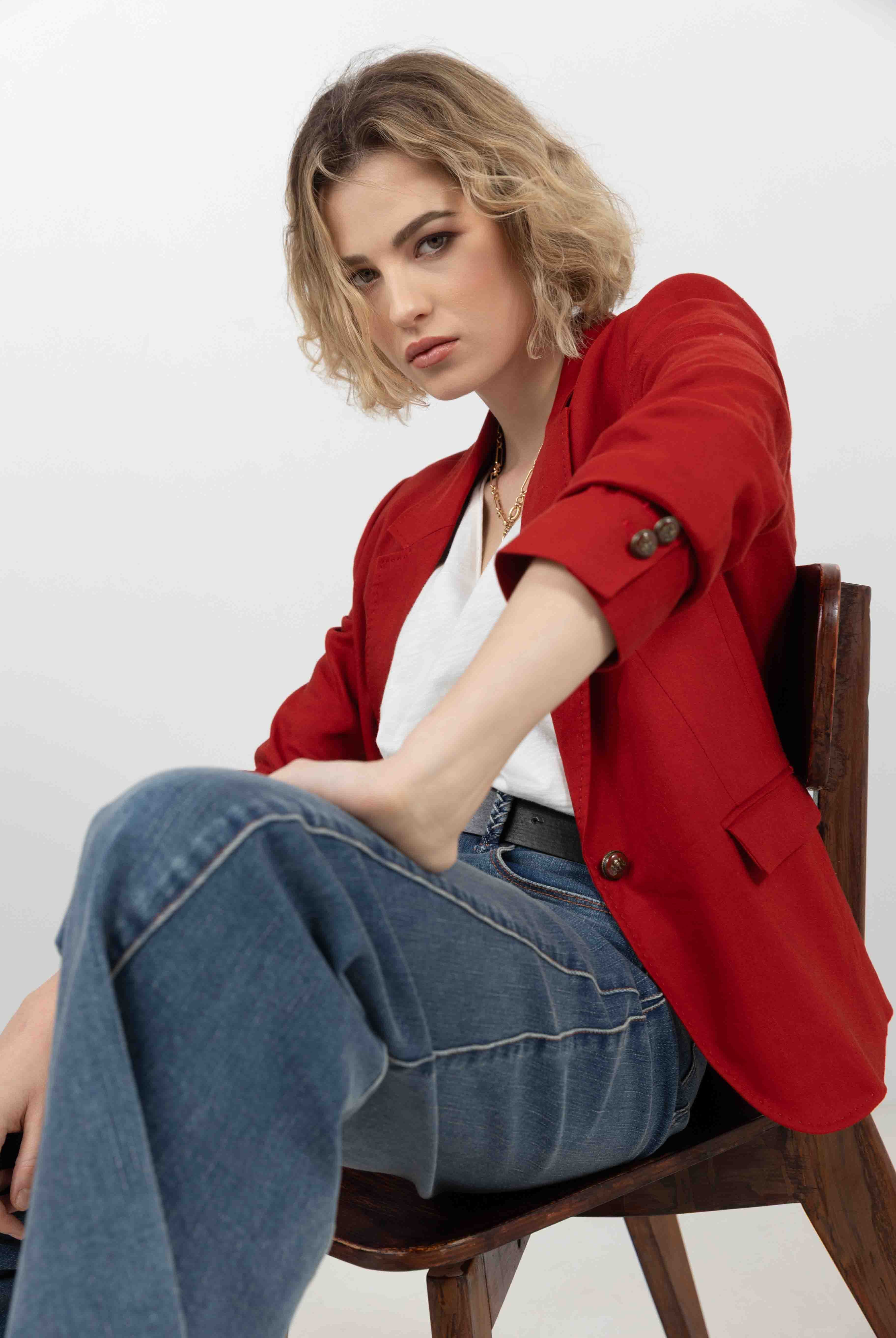 Veste rouge lin chic estivale | Elora