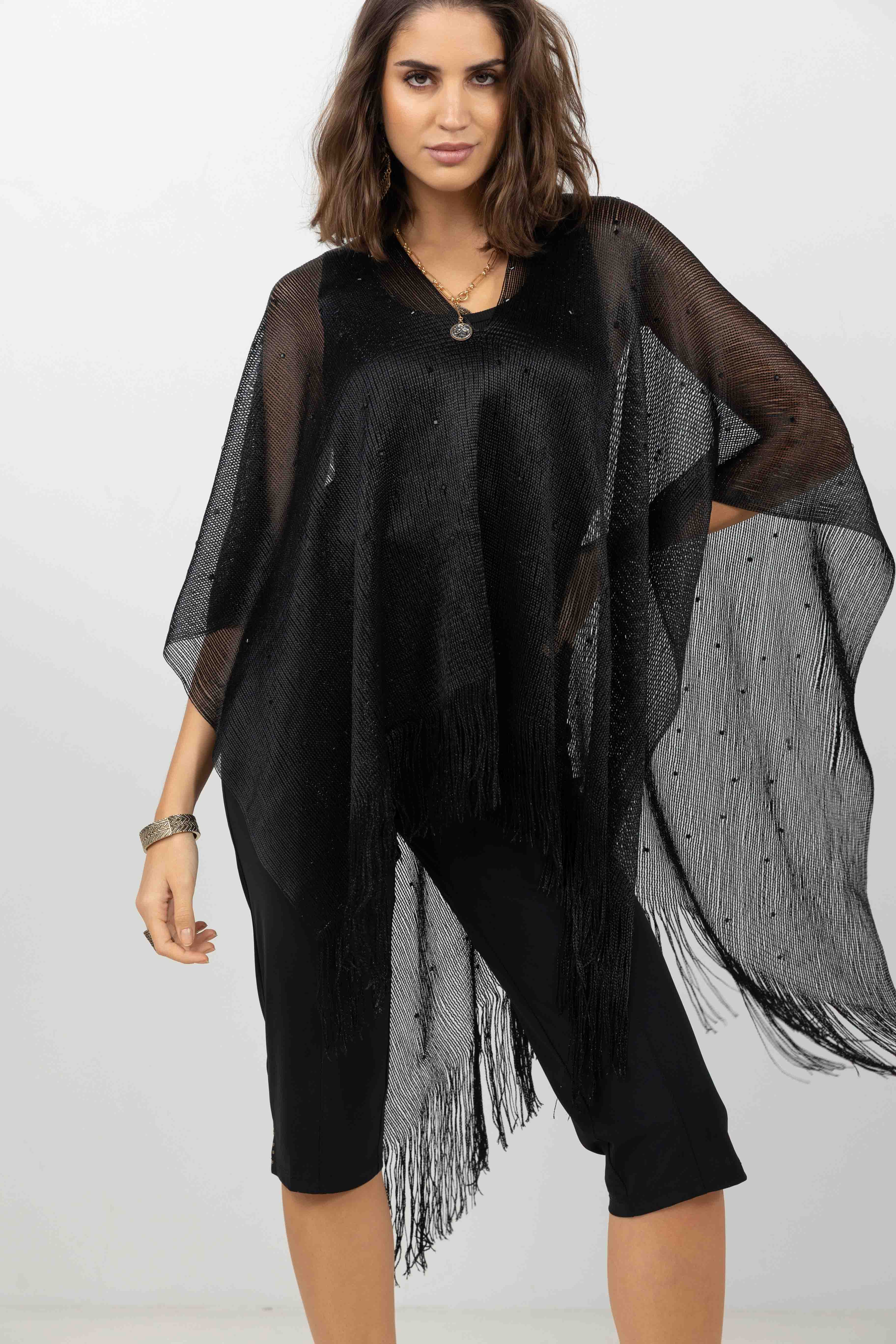 Poncho filet noir et strass | Elora