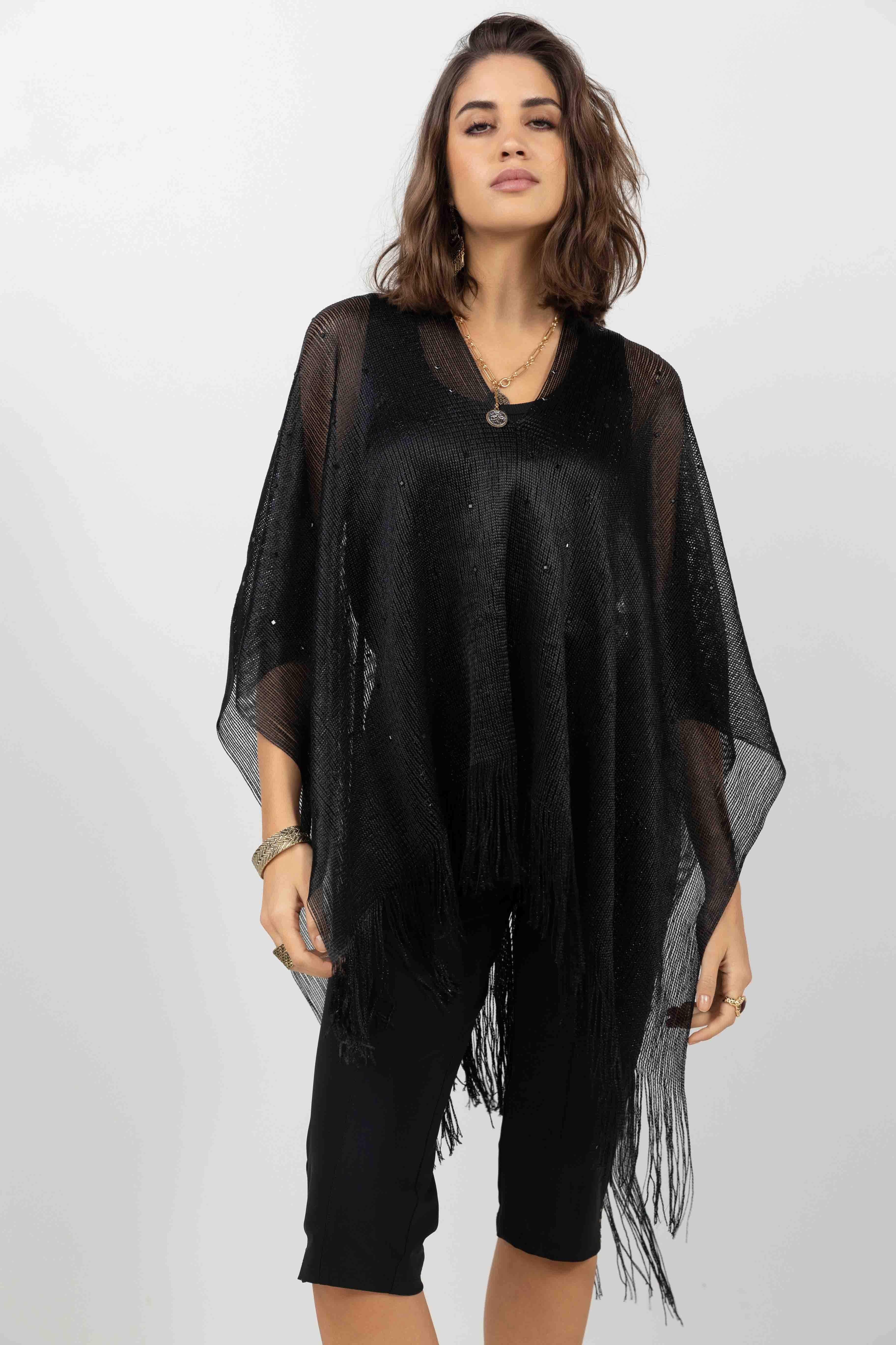 Poncho filet noir et strass | Elora