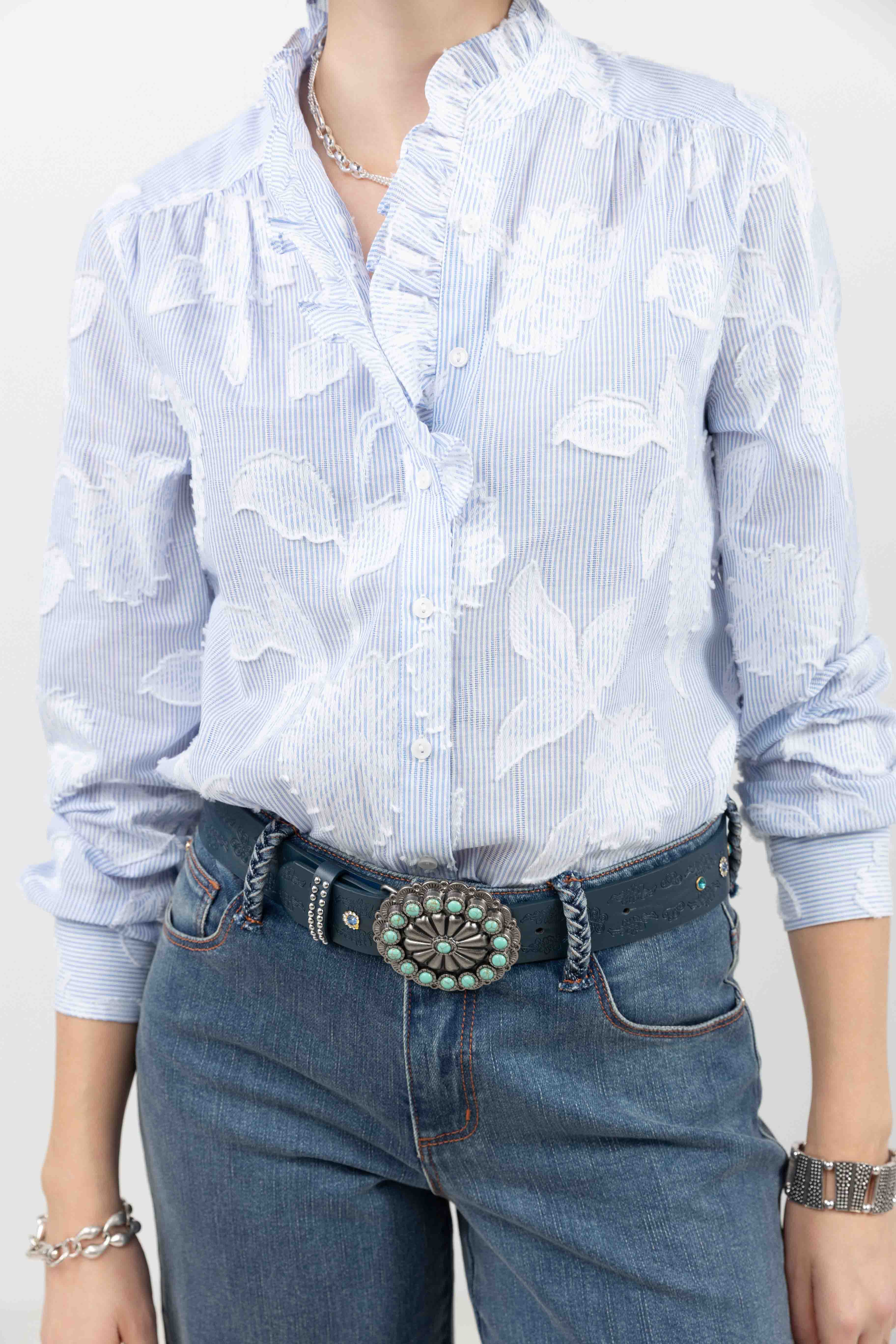 Chemise fleurie bleu et blanc romantique | Elora