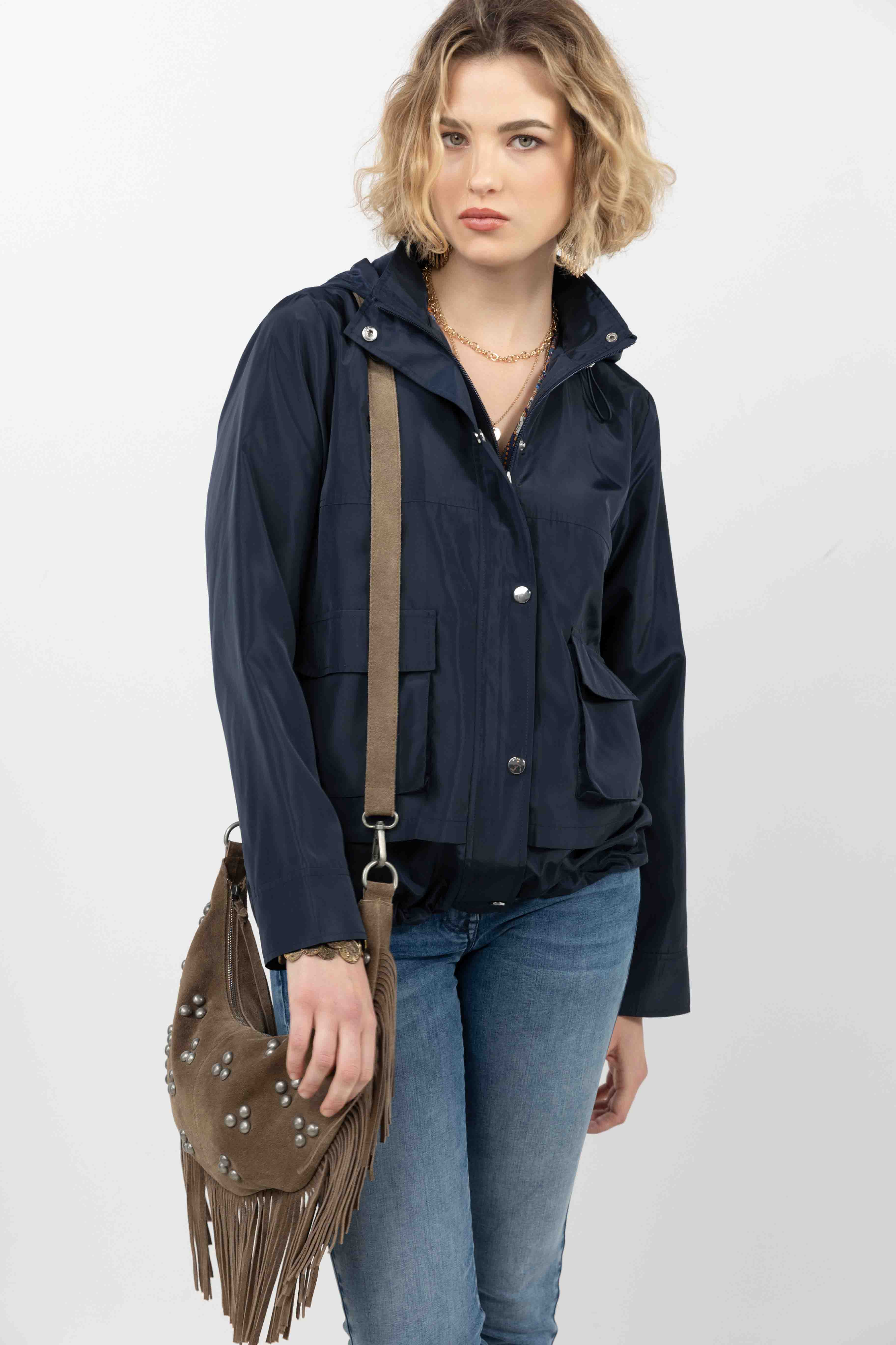 Parka bleu marine déperlante chic | Elora