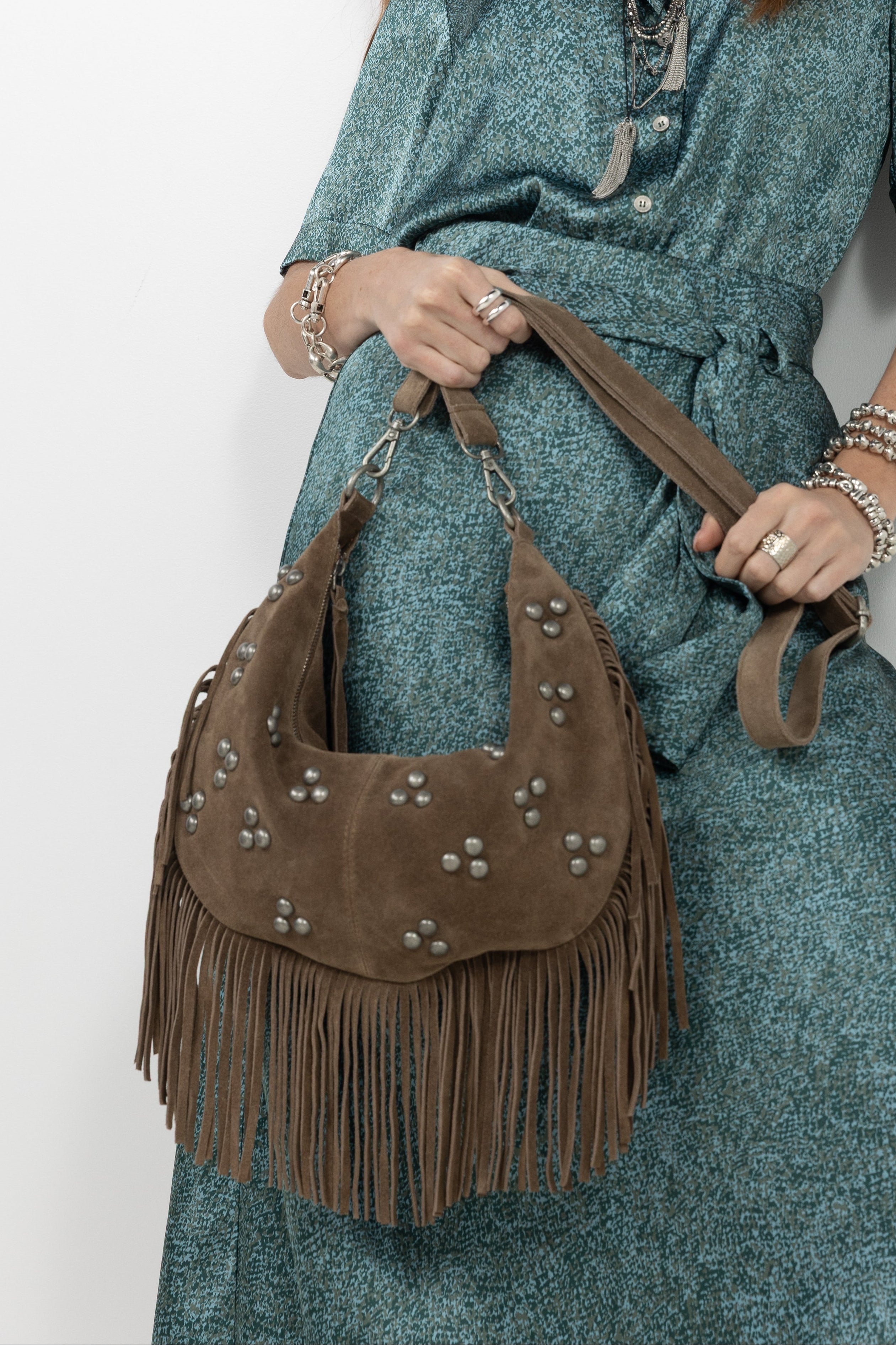 Sac frangé taupe esprit gypset | Elora