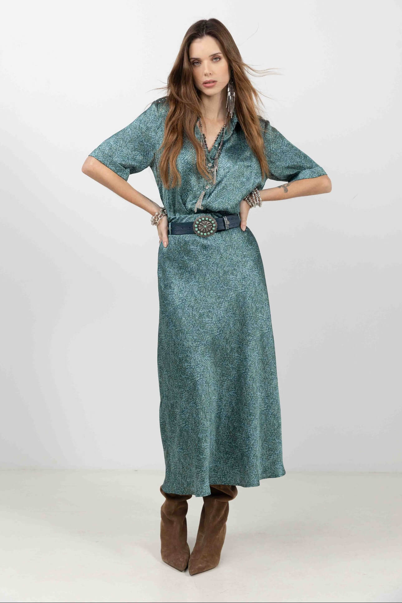 Jupe satin vert coupe sirène élégante | Elora