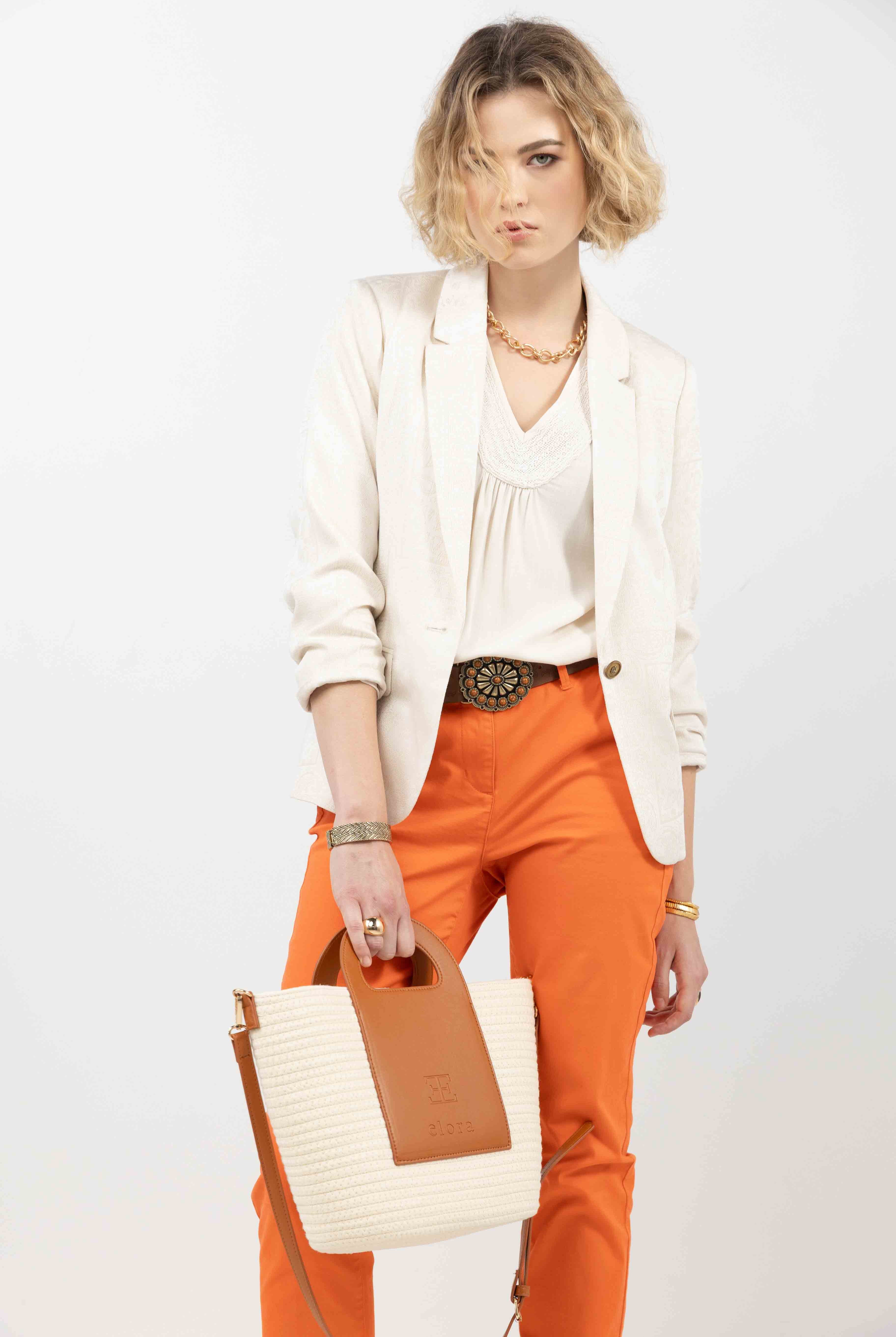 Blouse écru brodée perles chic | Elora