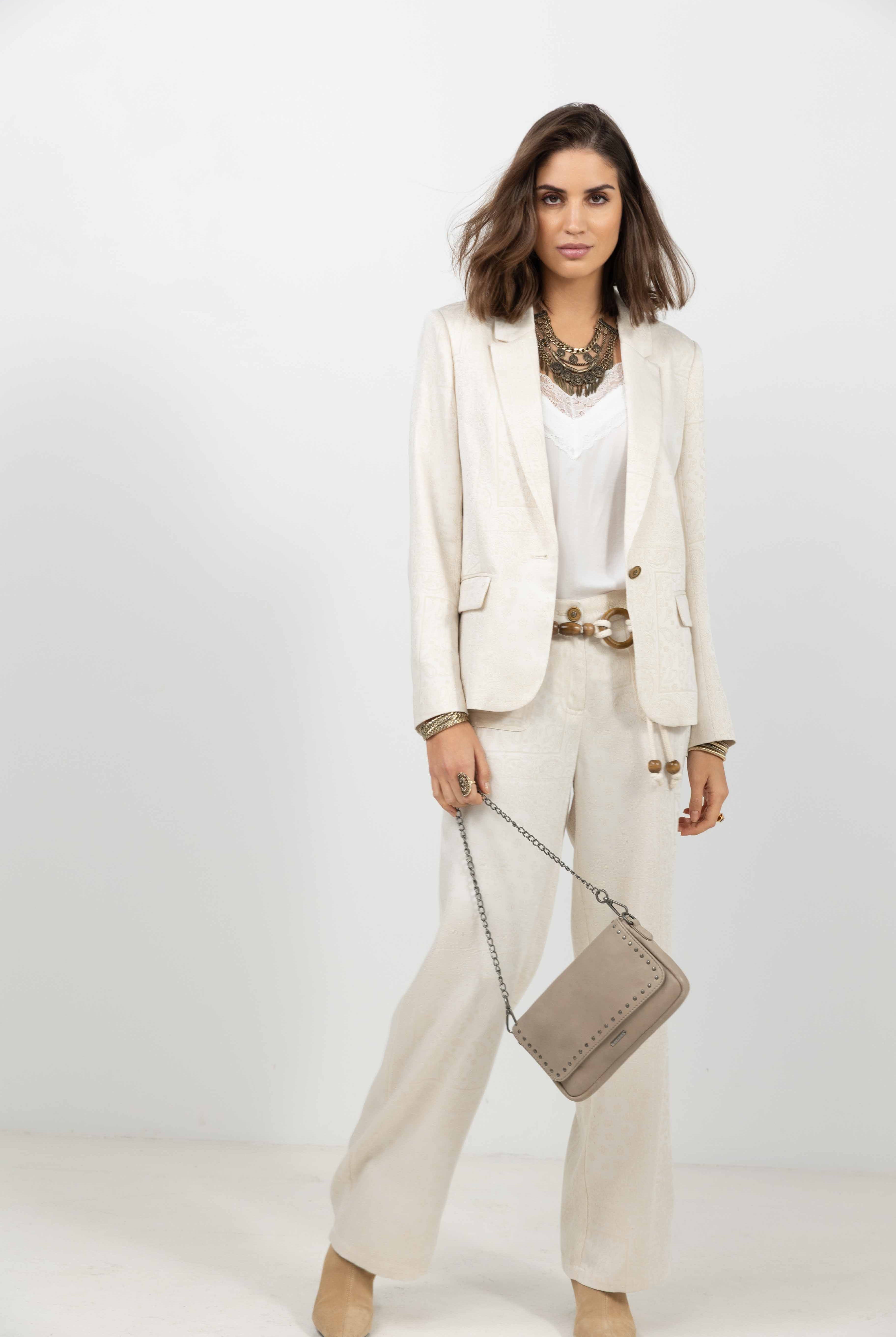 Veste tailleur jacquard écru beige | Elora