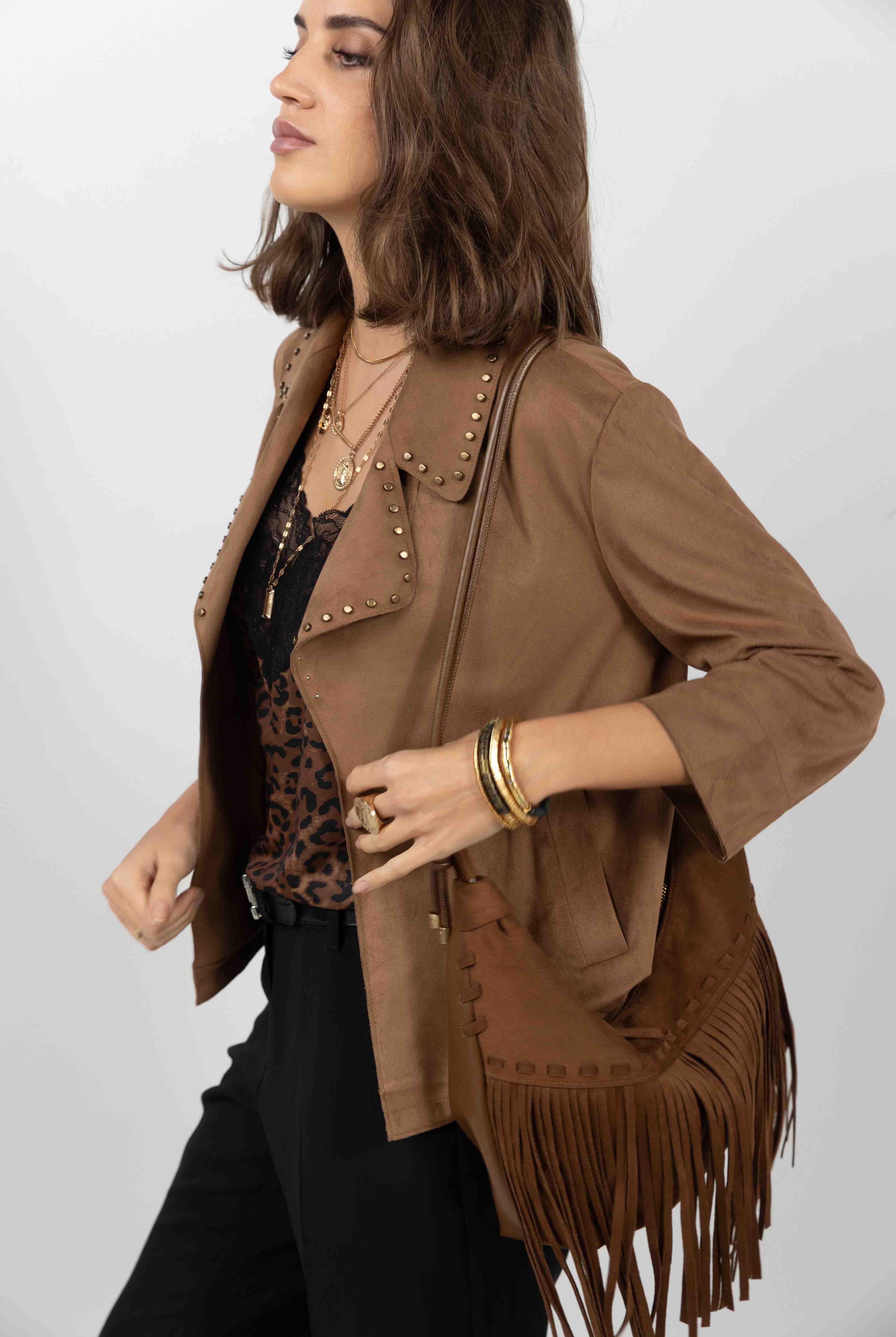 Veste suédine marron rock chic | Elora