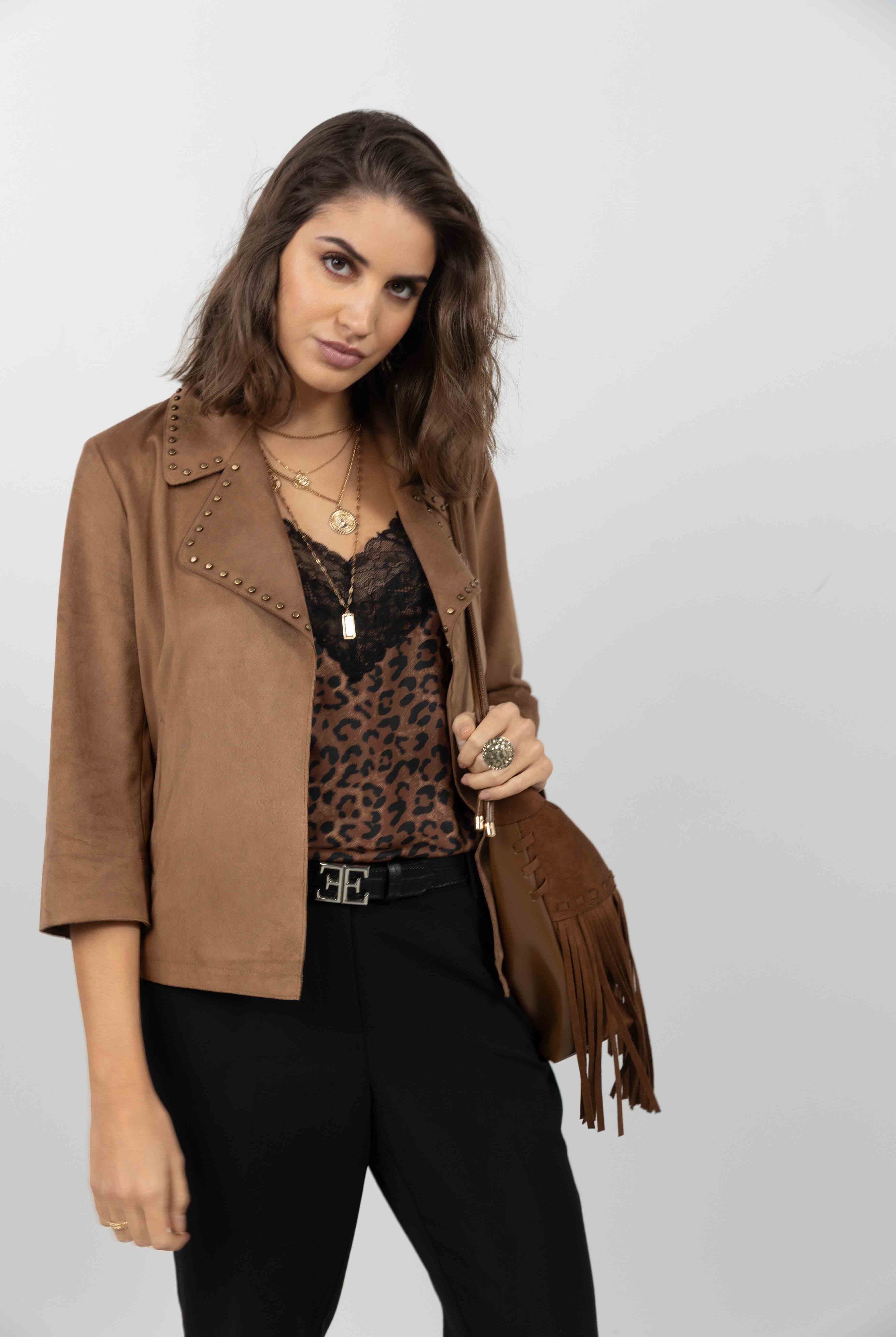 Veste suédine marron rock chic | Elora
