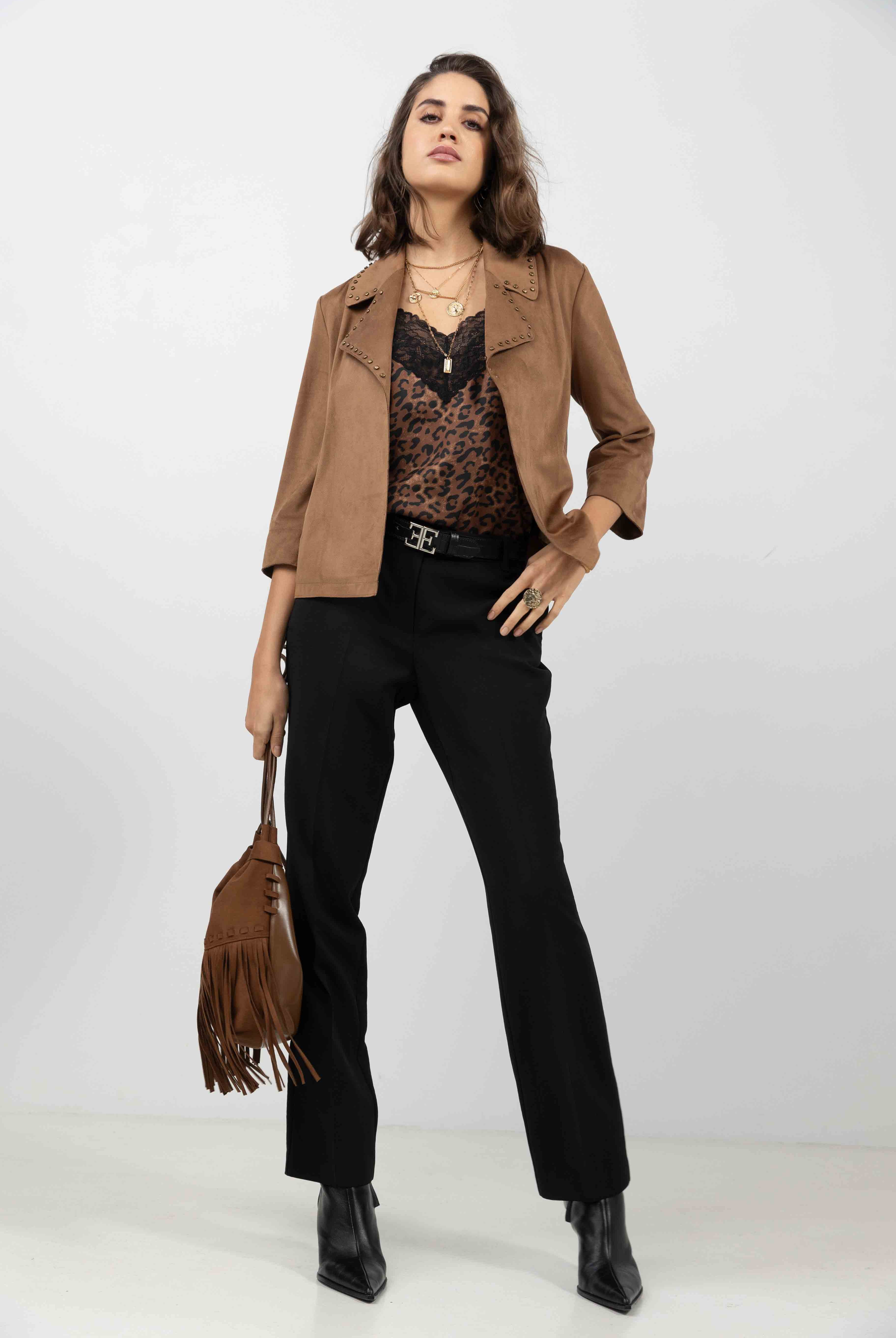 Veste suédine marron rock chic | Elora