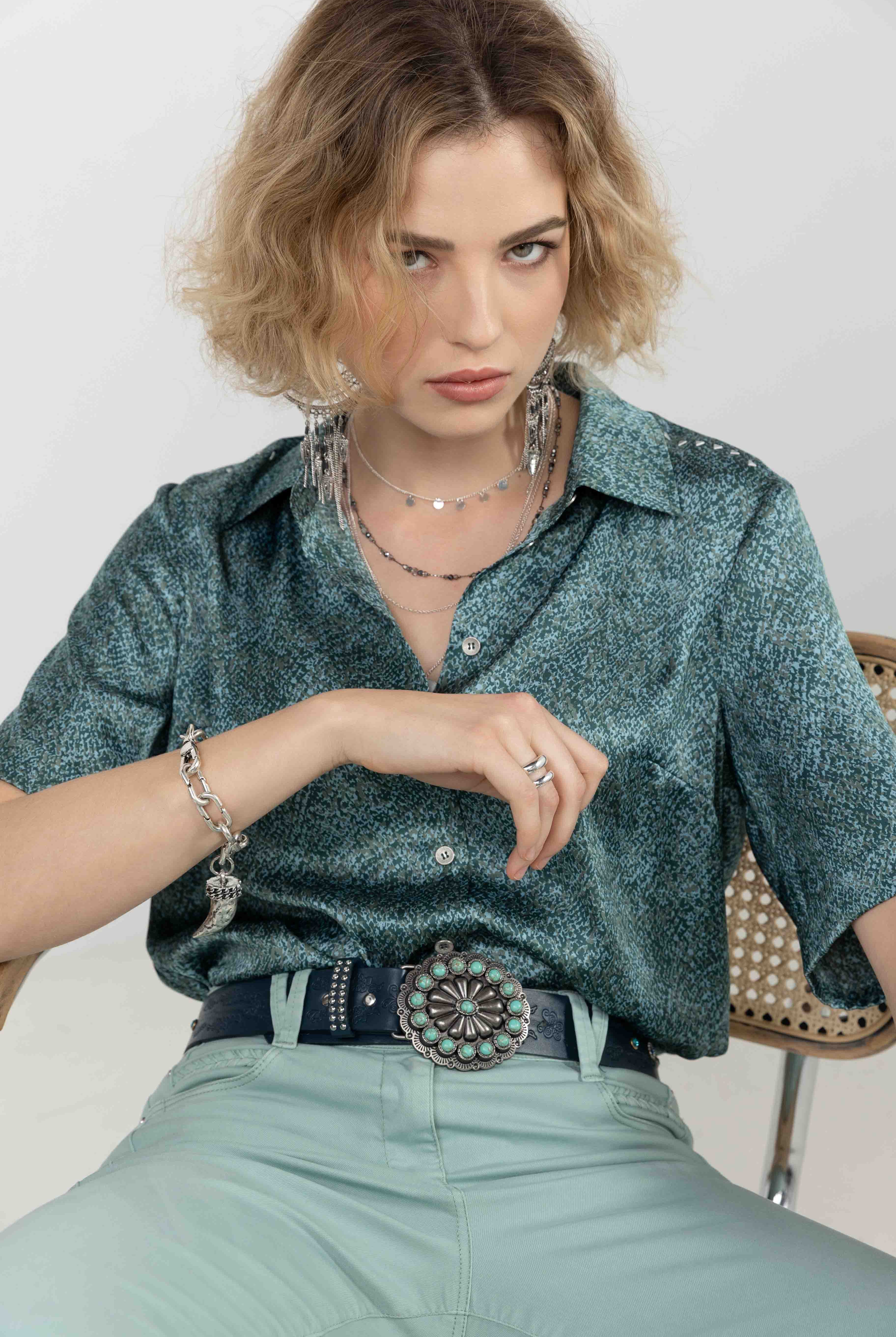 Ceinture bleue boucle XXL esprit western | Elora