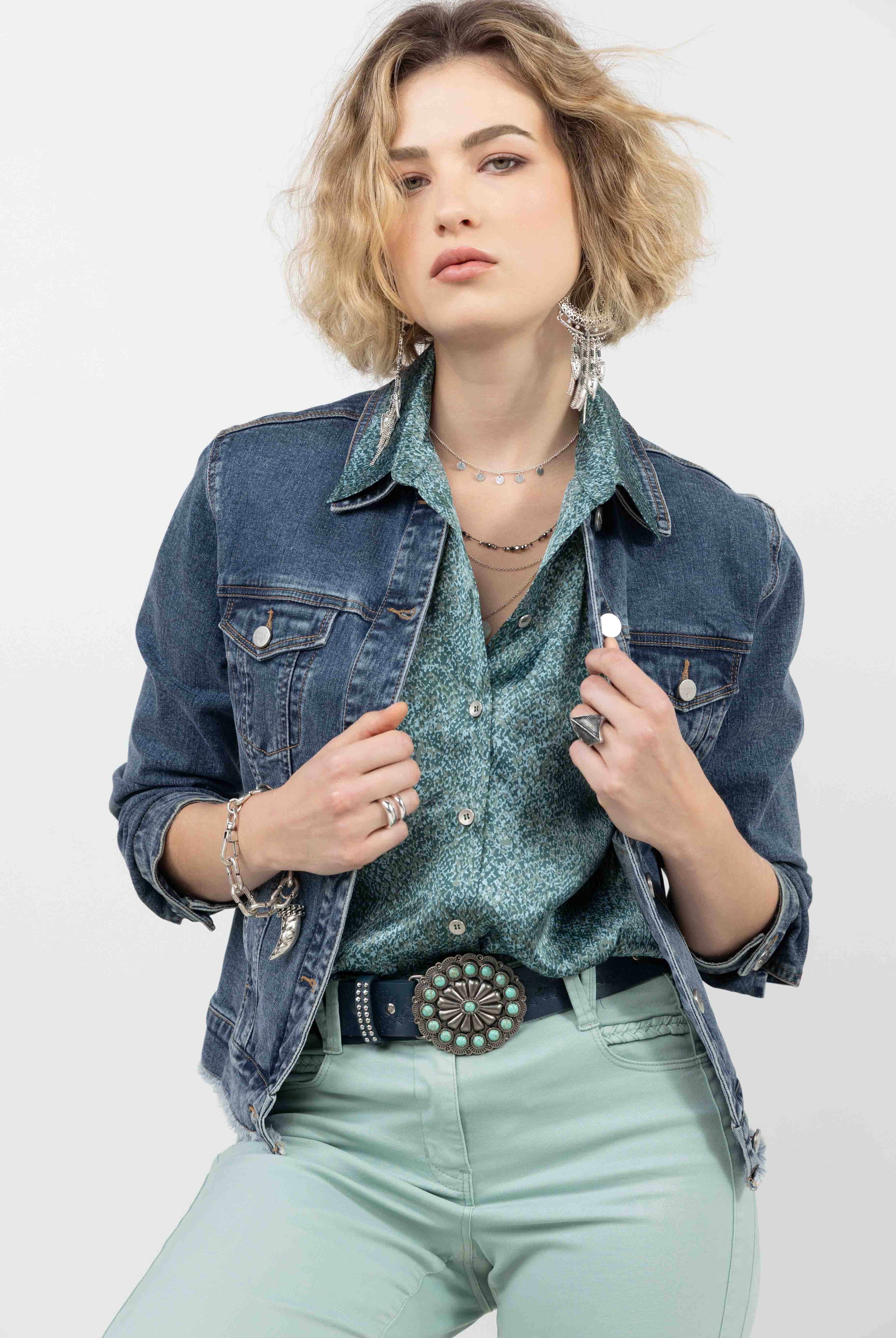 Chemise satin imprimé bleu | Elora