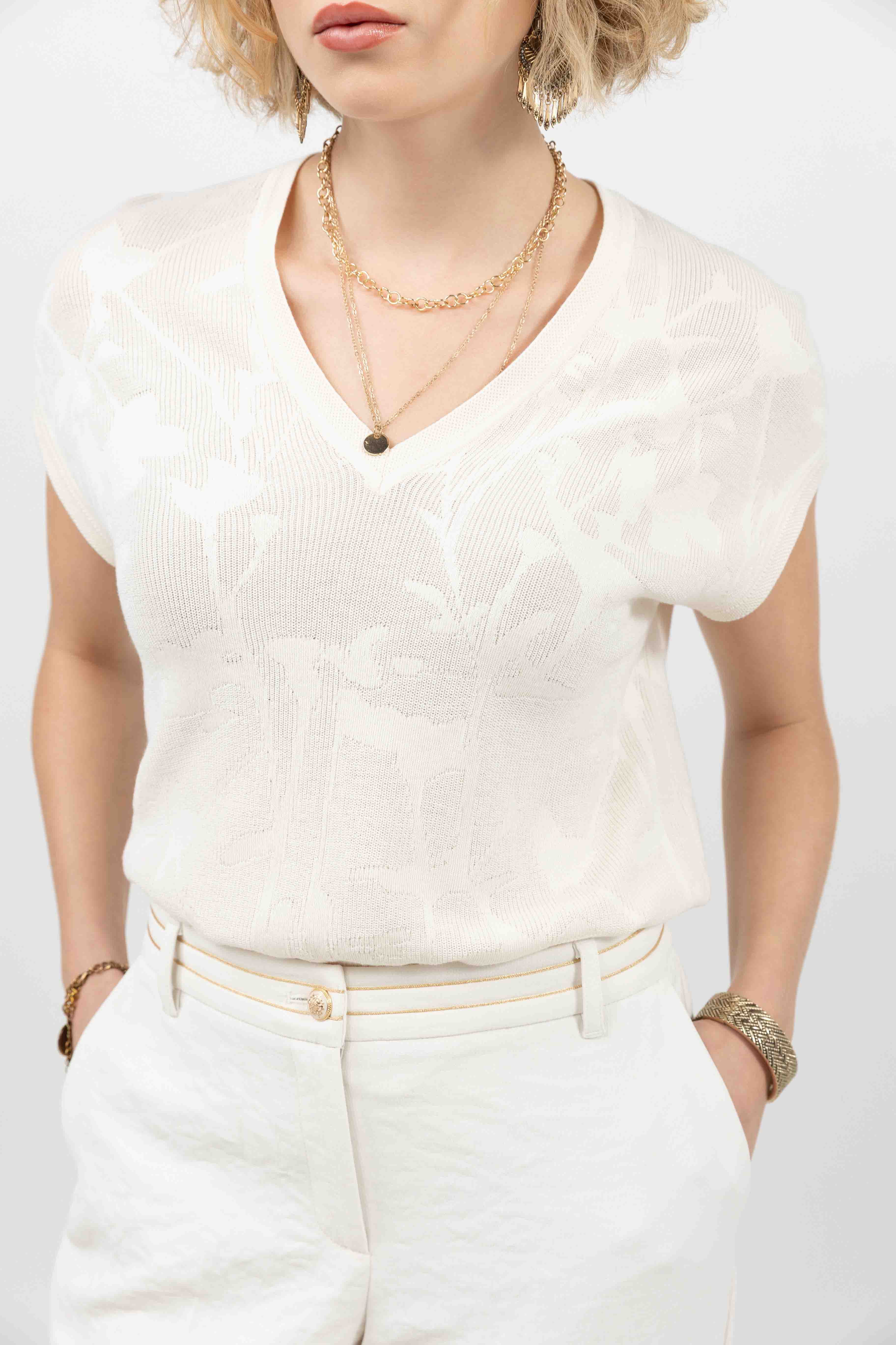 Pull écru maille florale | Elora