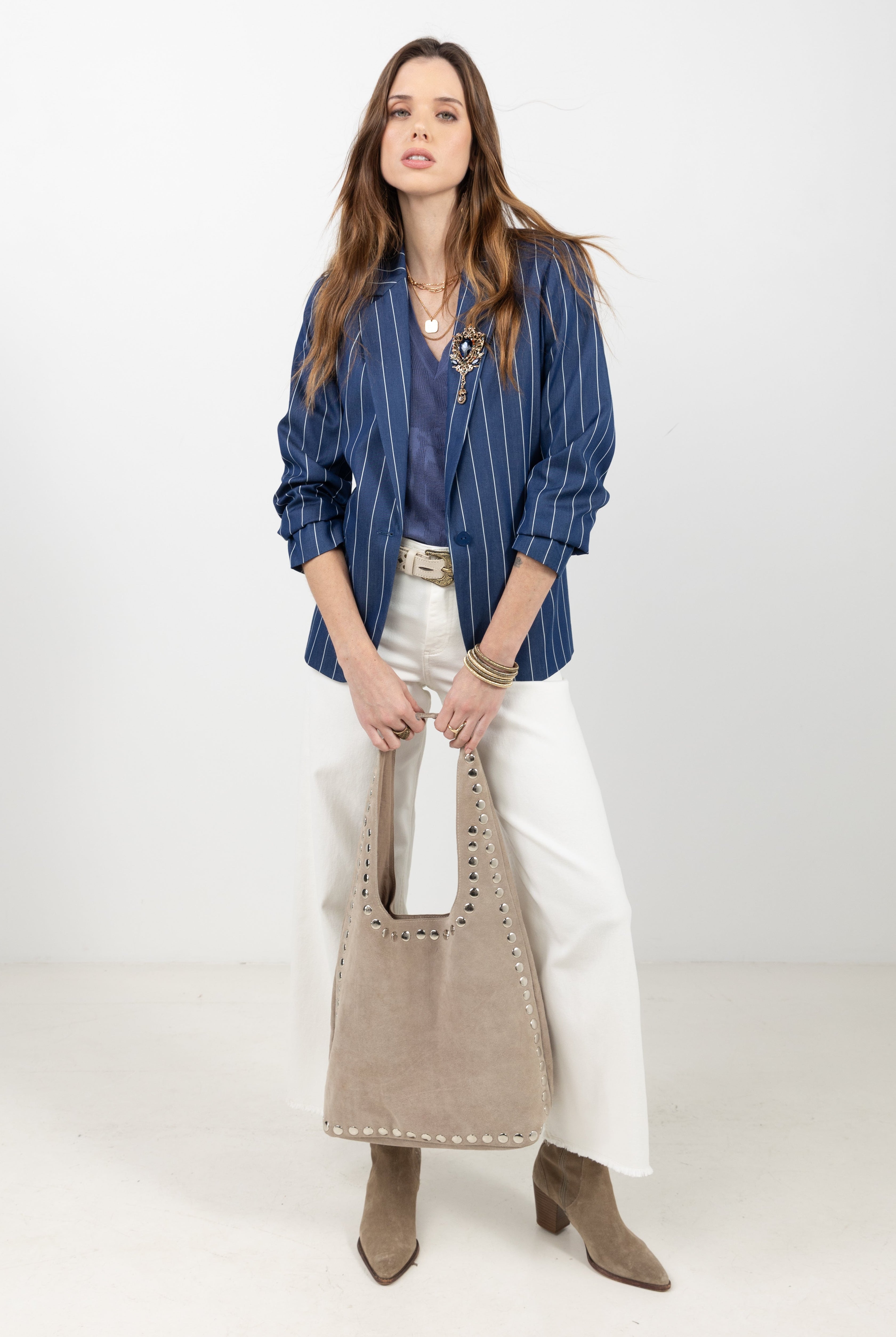 Sac besace beige daim détails métal | Elora