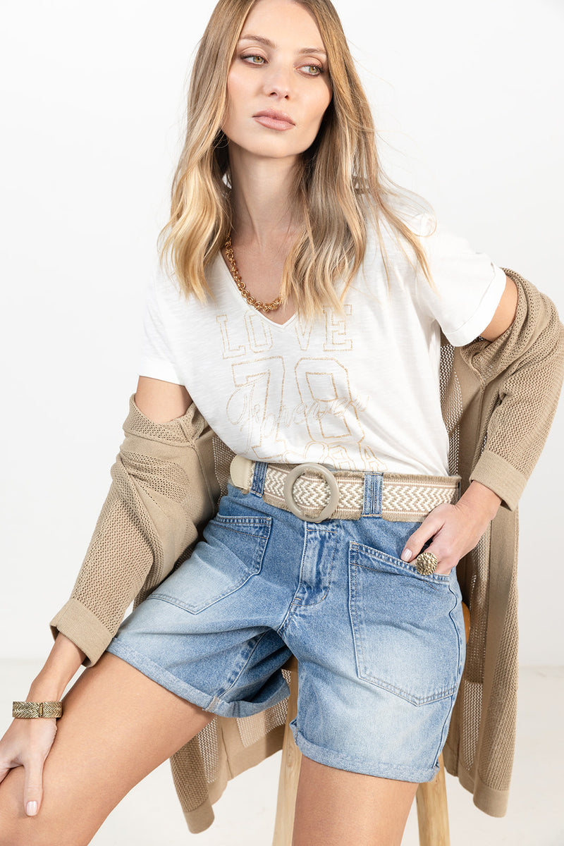 Short Jean Coupé Denim & Co. Femme, Bleu, Taille 8, Taille Haute
