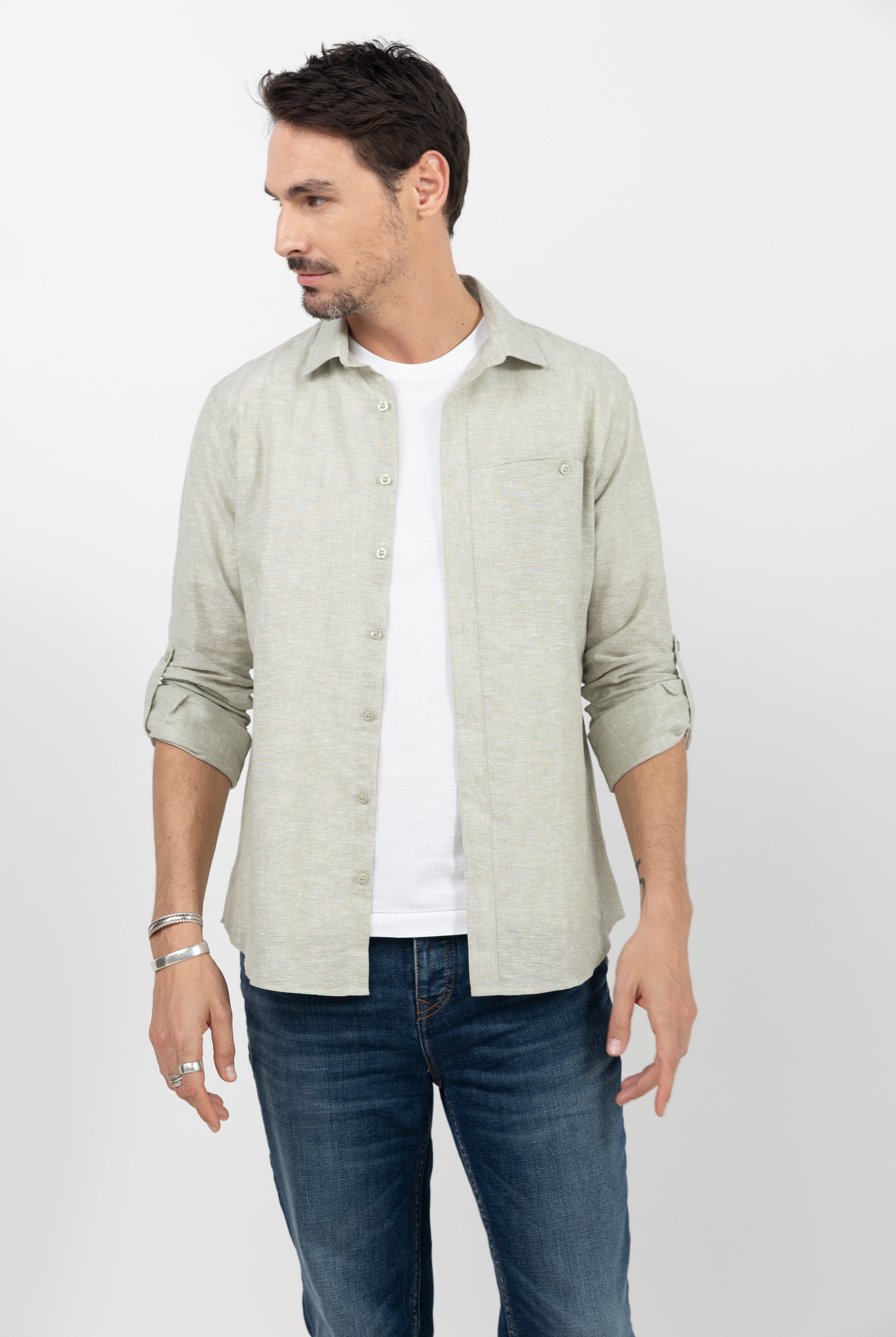 Chemise kaki en lin et coton | Elora