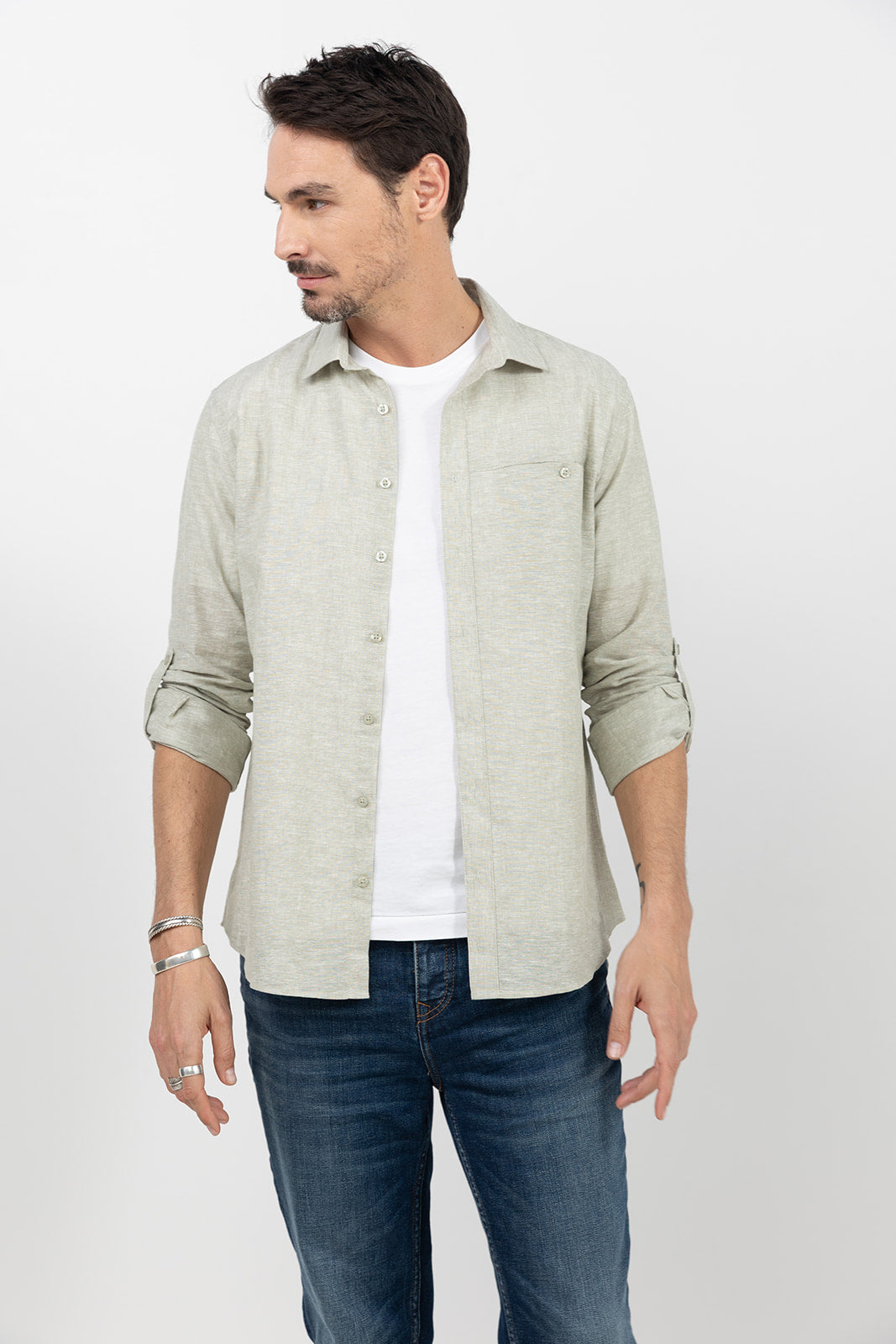 Chemise kaki en lin et coton | Elora