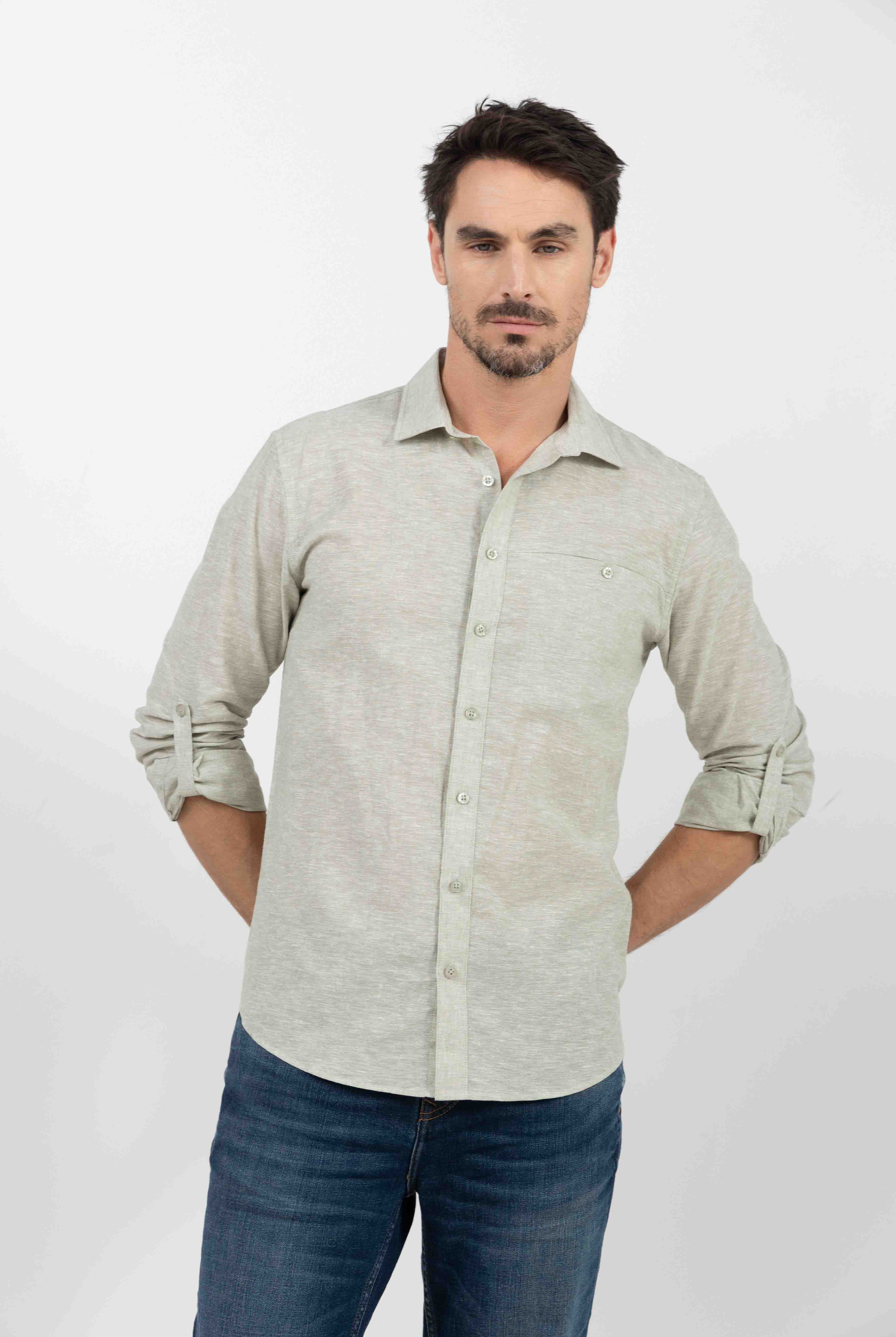 Chemise kaki en lin et coton | Elora