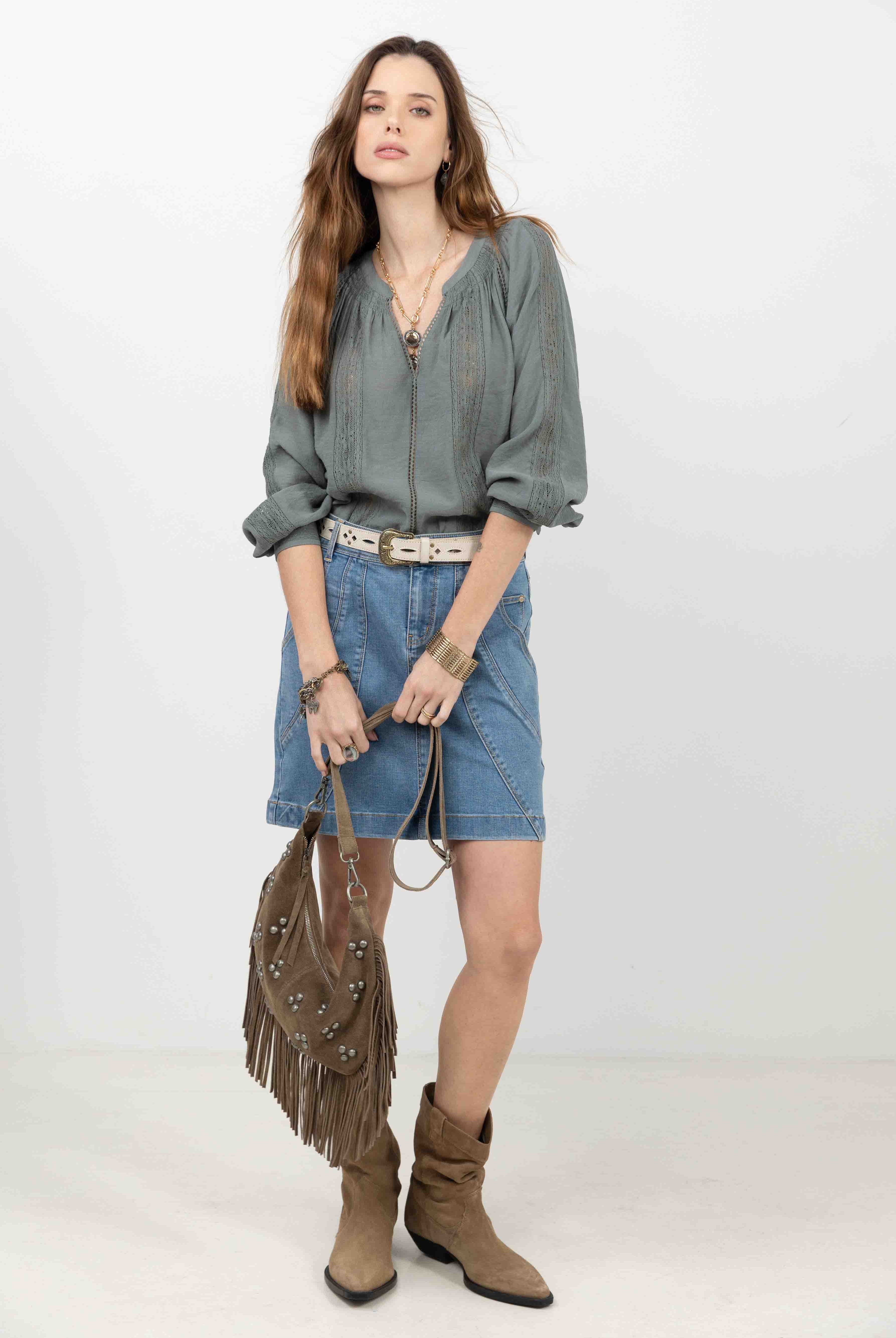 Jupe en jean stretch coupe droite | Elora