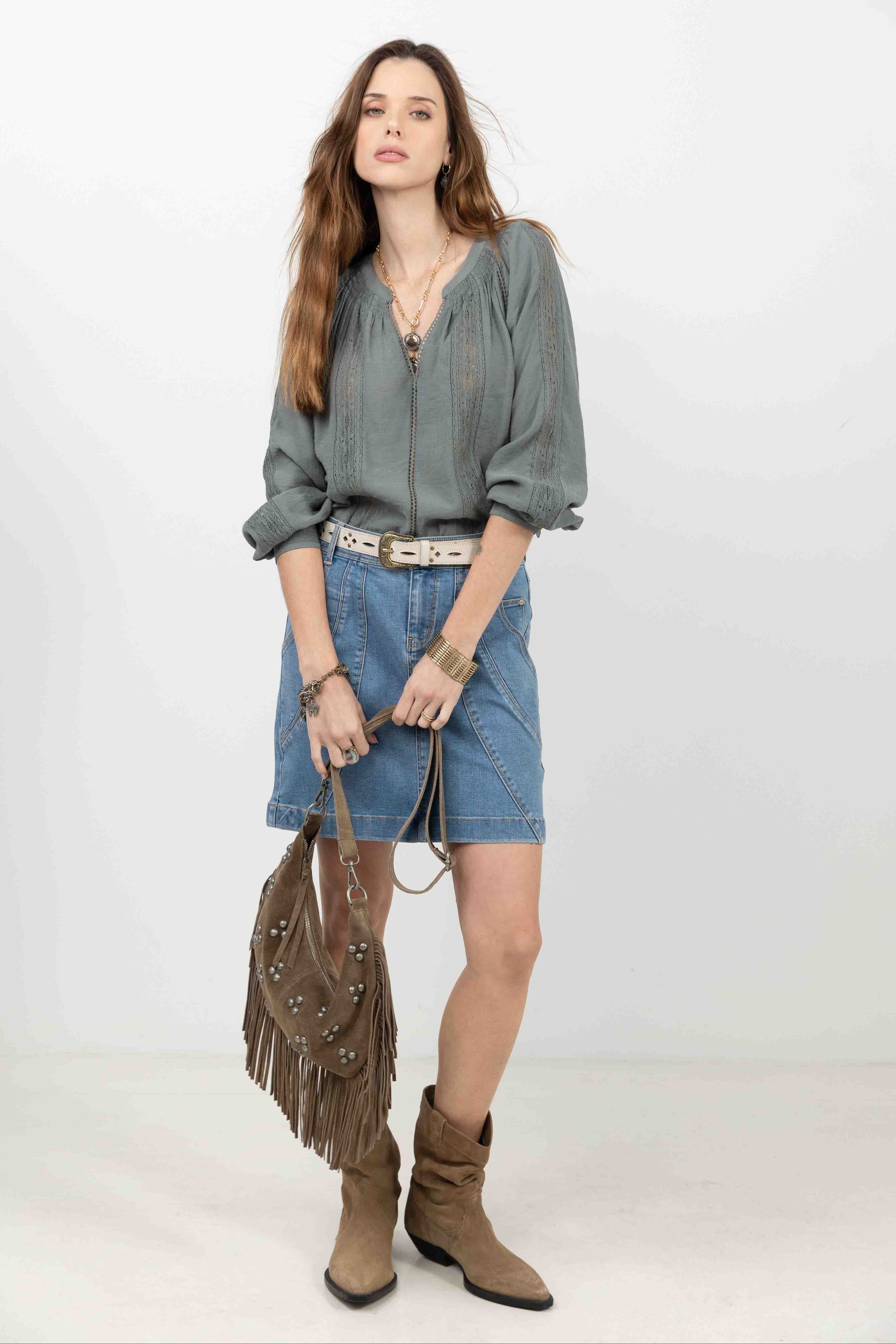 Jupe en jean stretch coupe droite | Elora