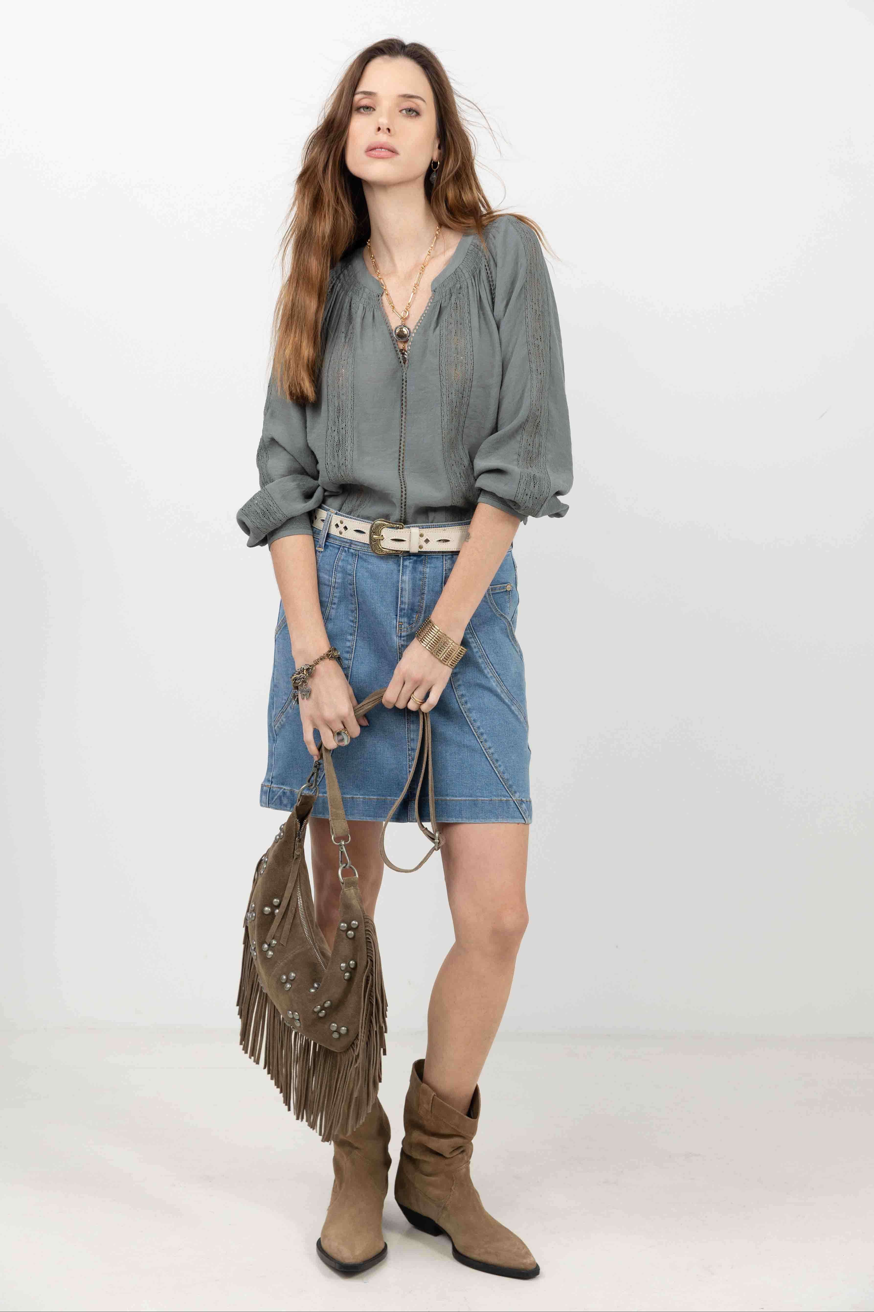 Jupe en jean stretch coupe droite | Elora