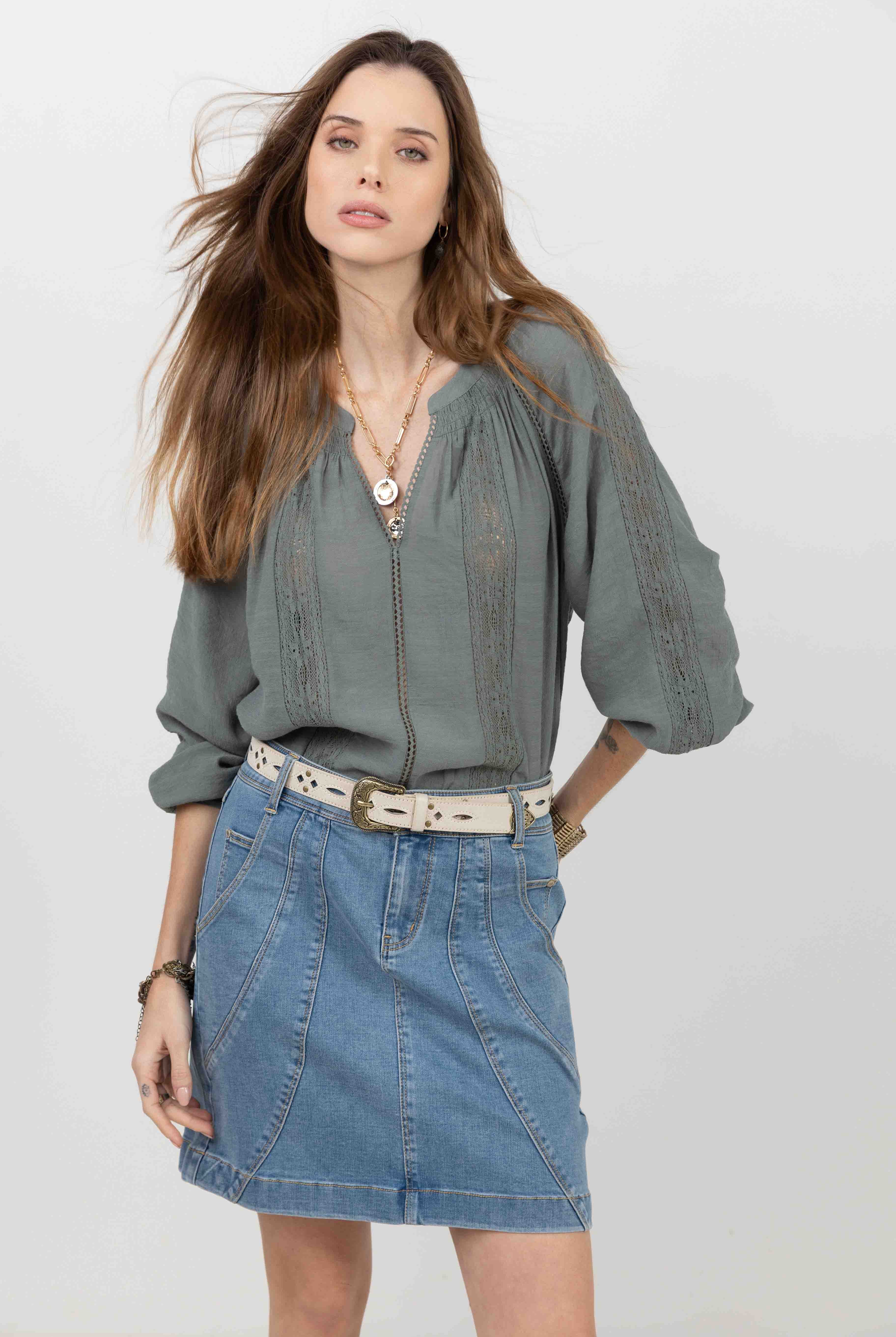 Jupe en jean stretch coupe droite | Elora
