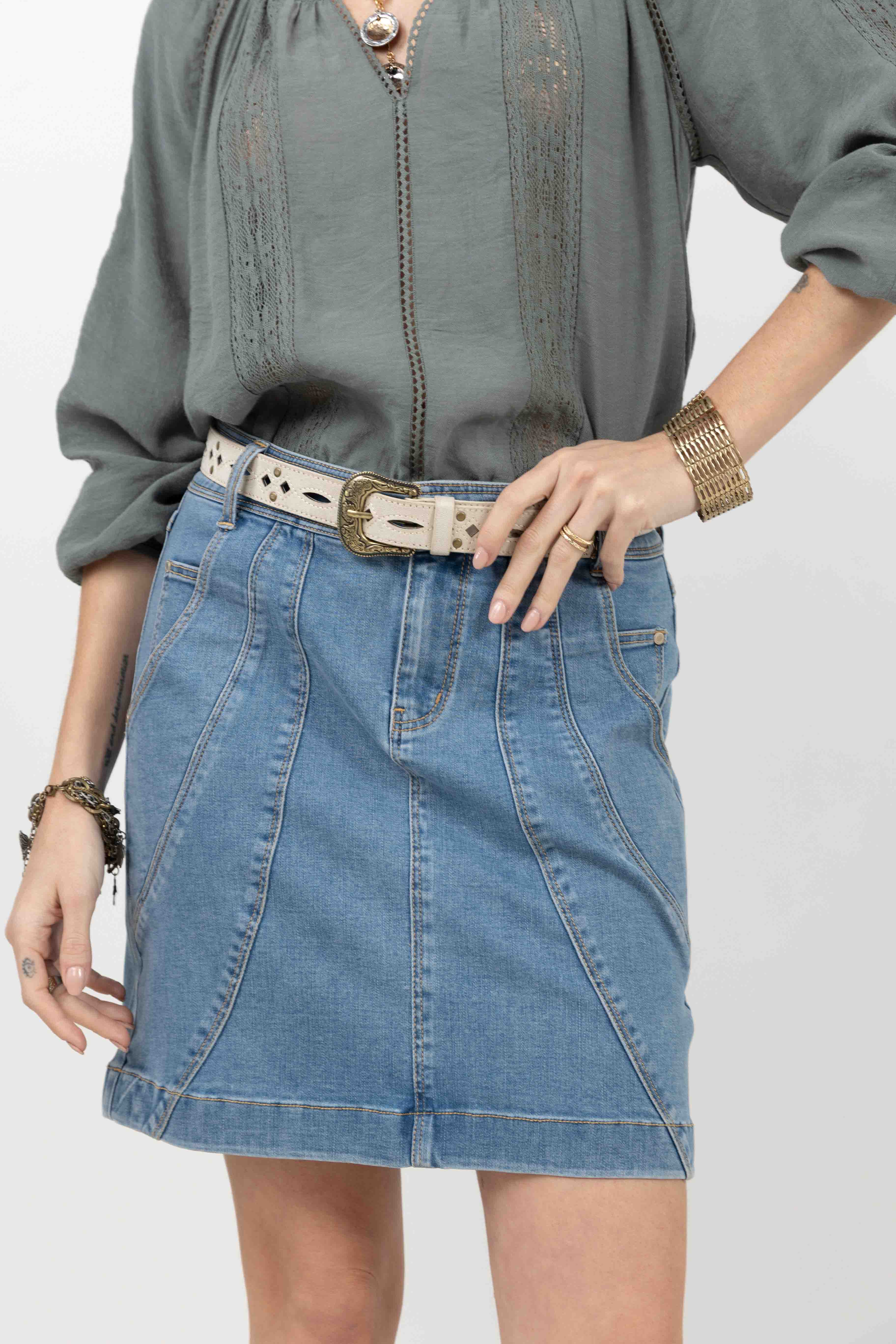 Jupe en jean stretch coupe droite | Elora