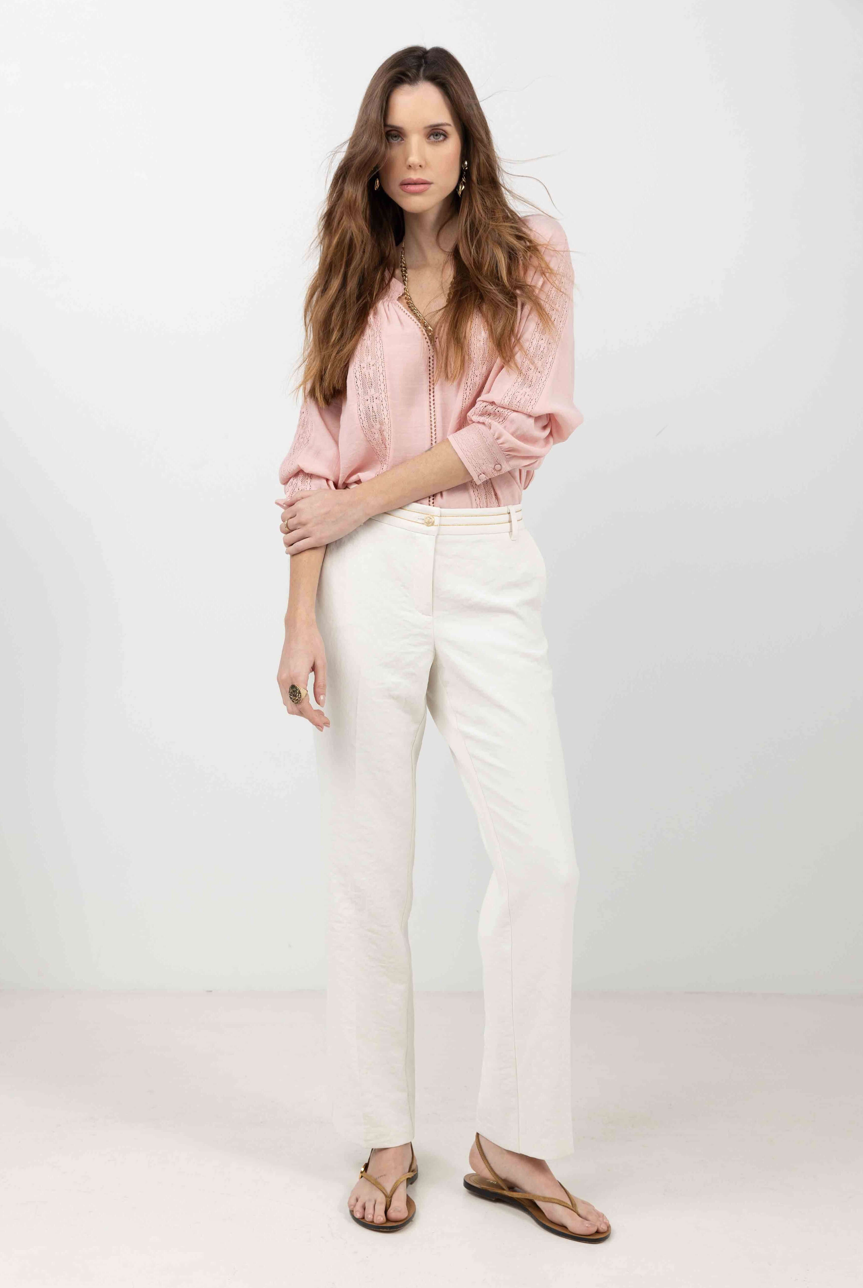 Pantalon écru fluide chic | Elora