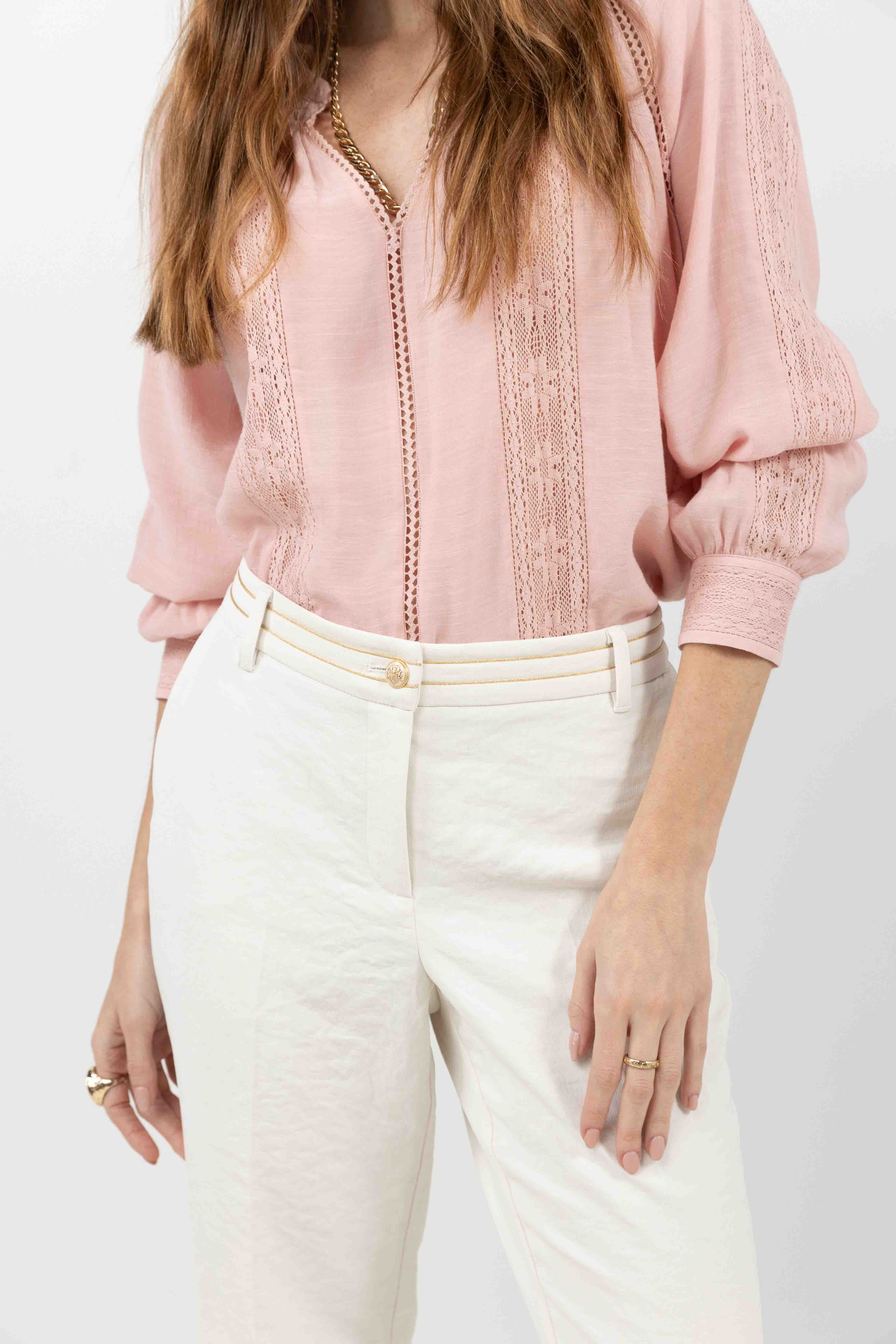 Blouse rose bohème dentelle fluide | Elora