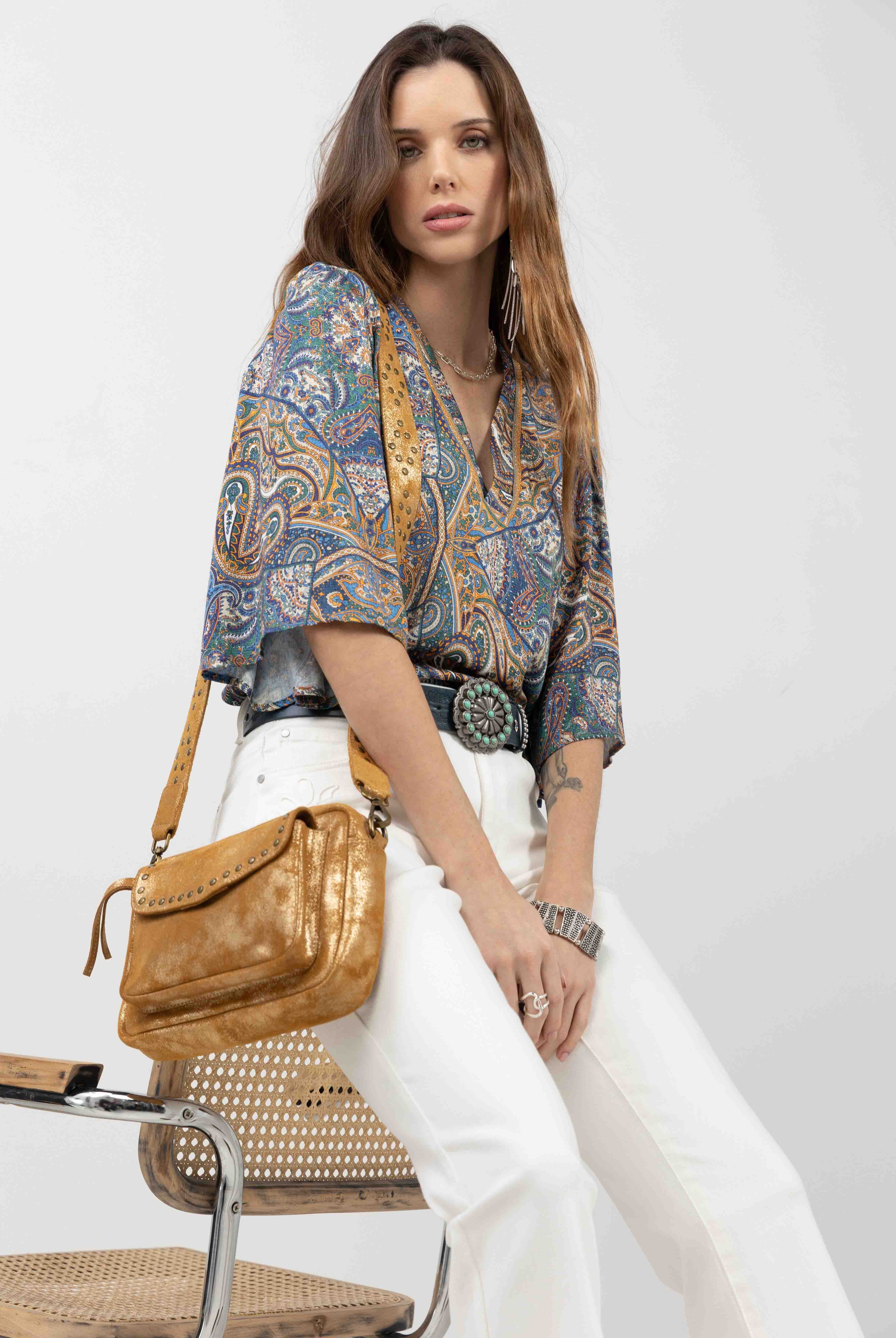 Blouse imprimée bleu cachemire | Elora