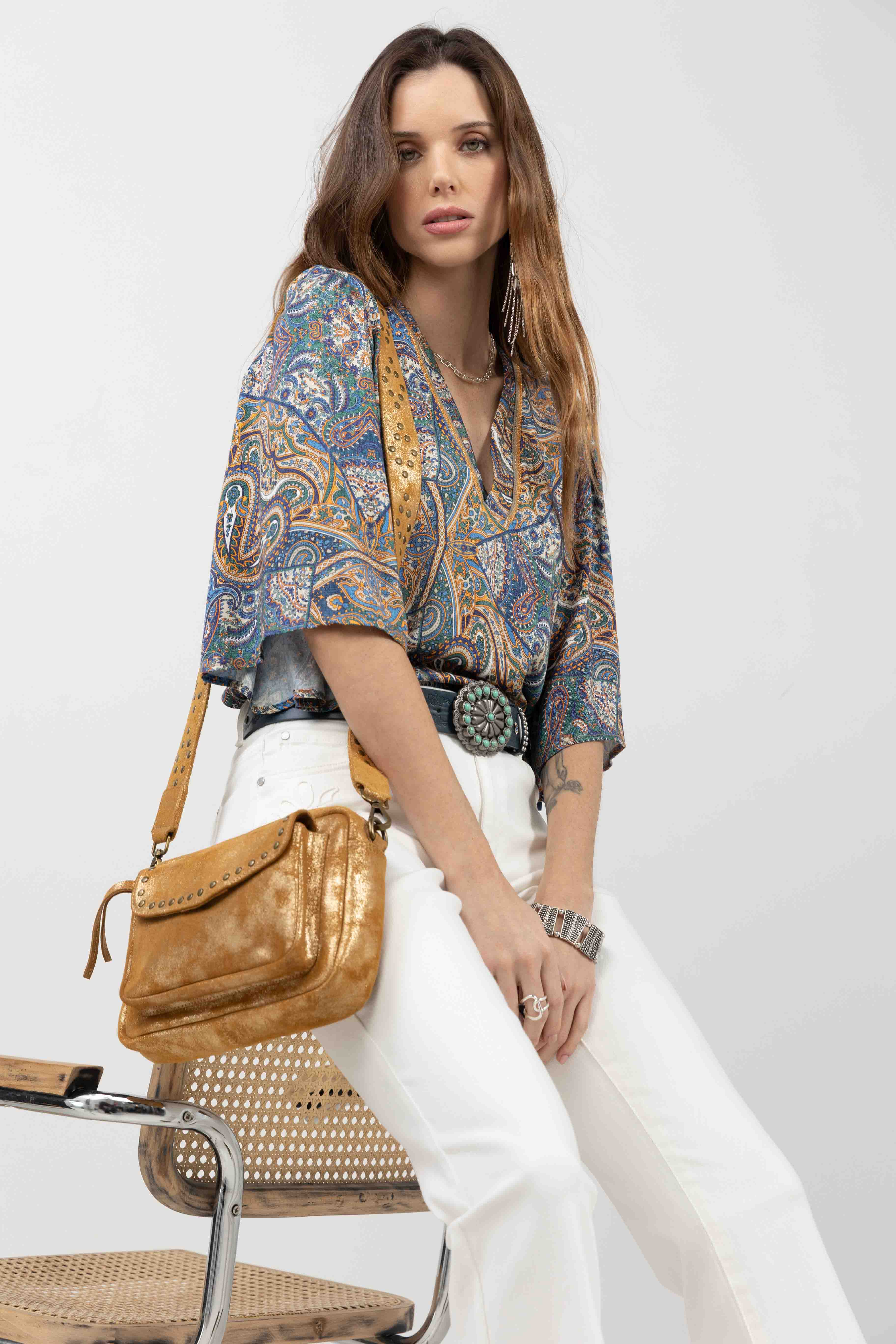 Blouse imprimée bleu cachemire | Elora