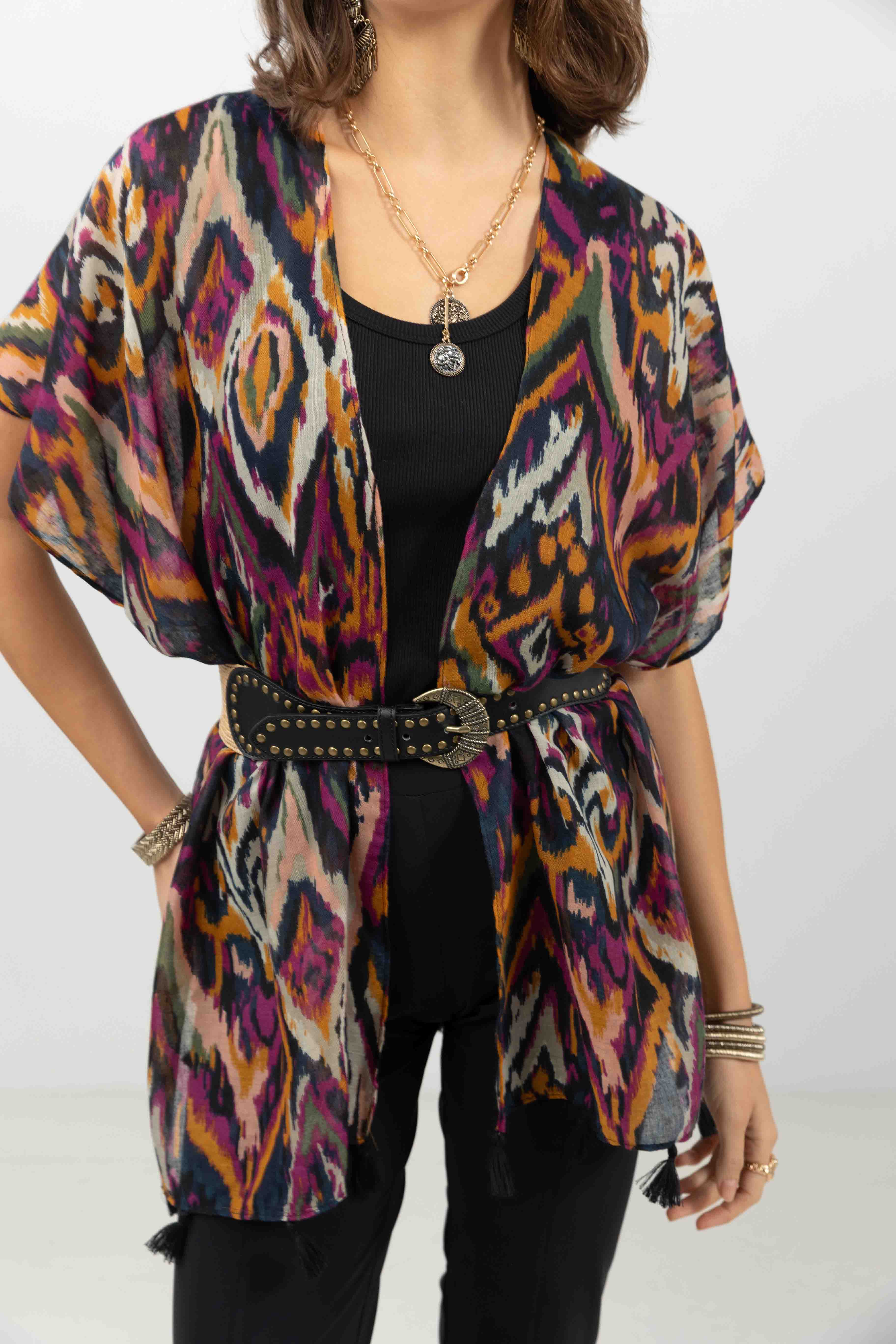 Poncho imprimé ethnique multicolore | Elora