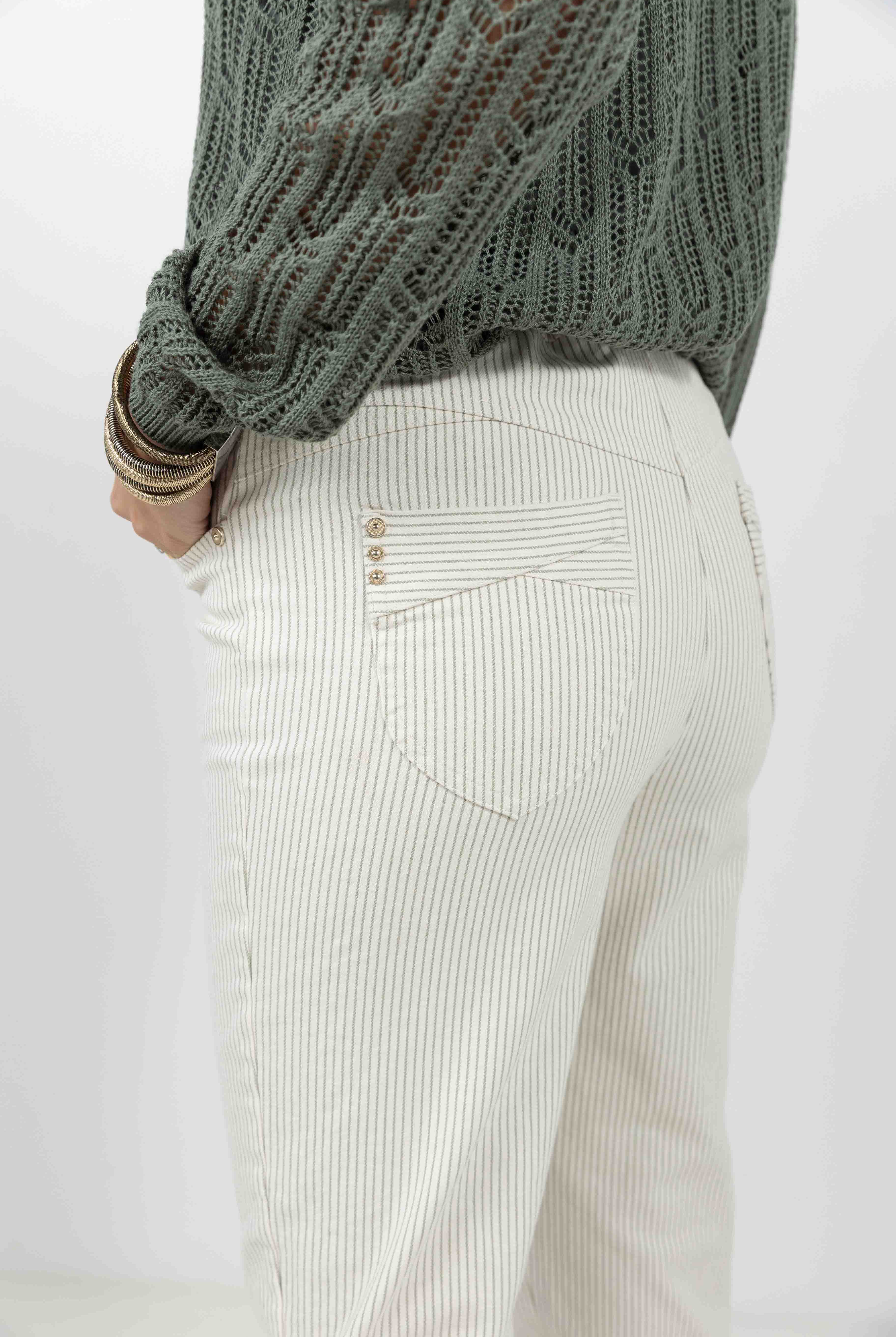 Pantalon écru rayé kaki | Elora