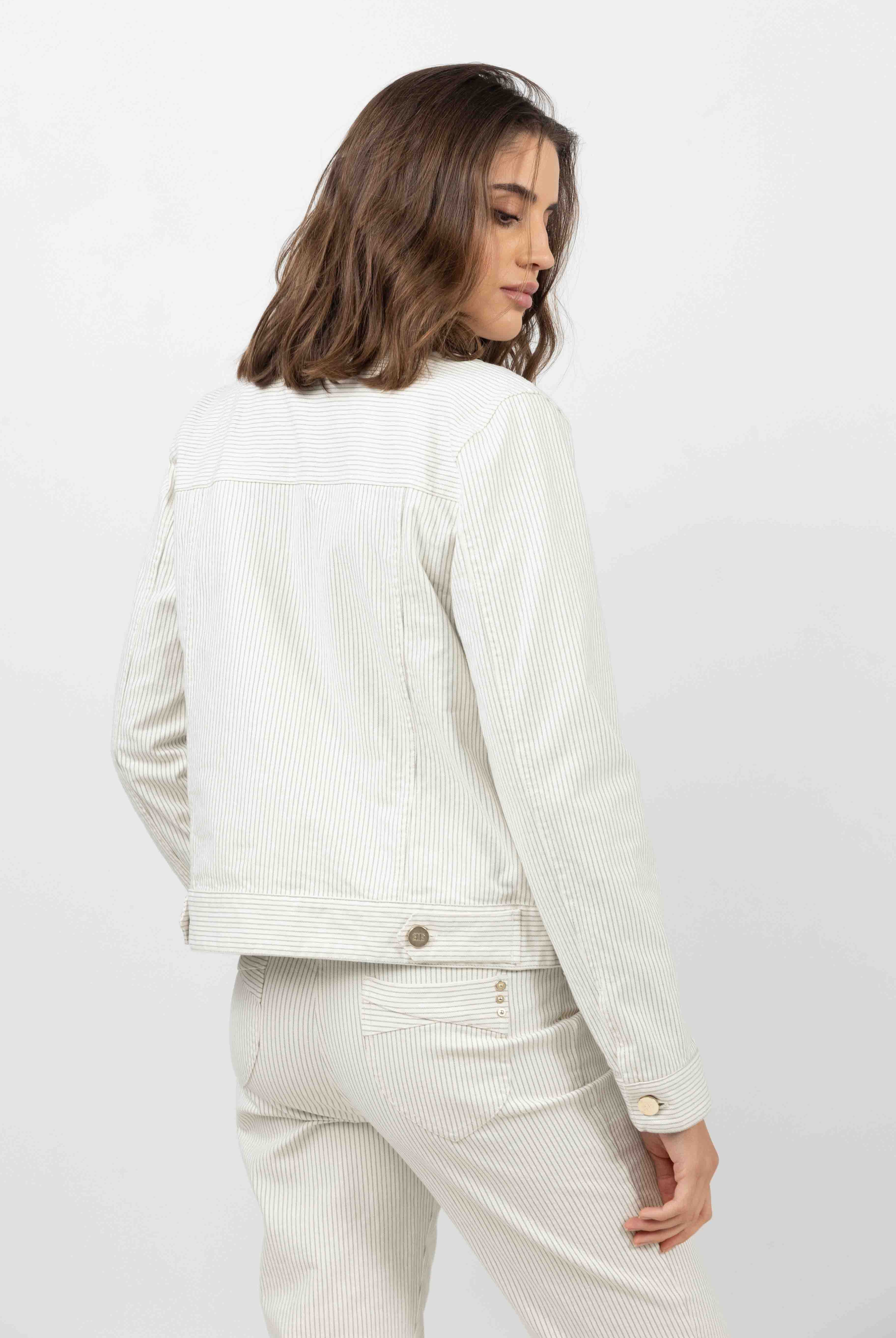 Veste en jean écru rayé kaki | Elora