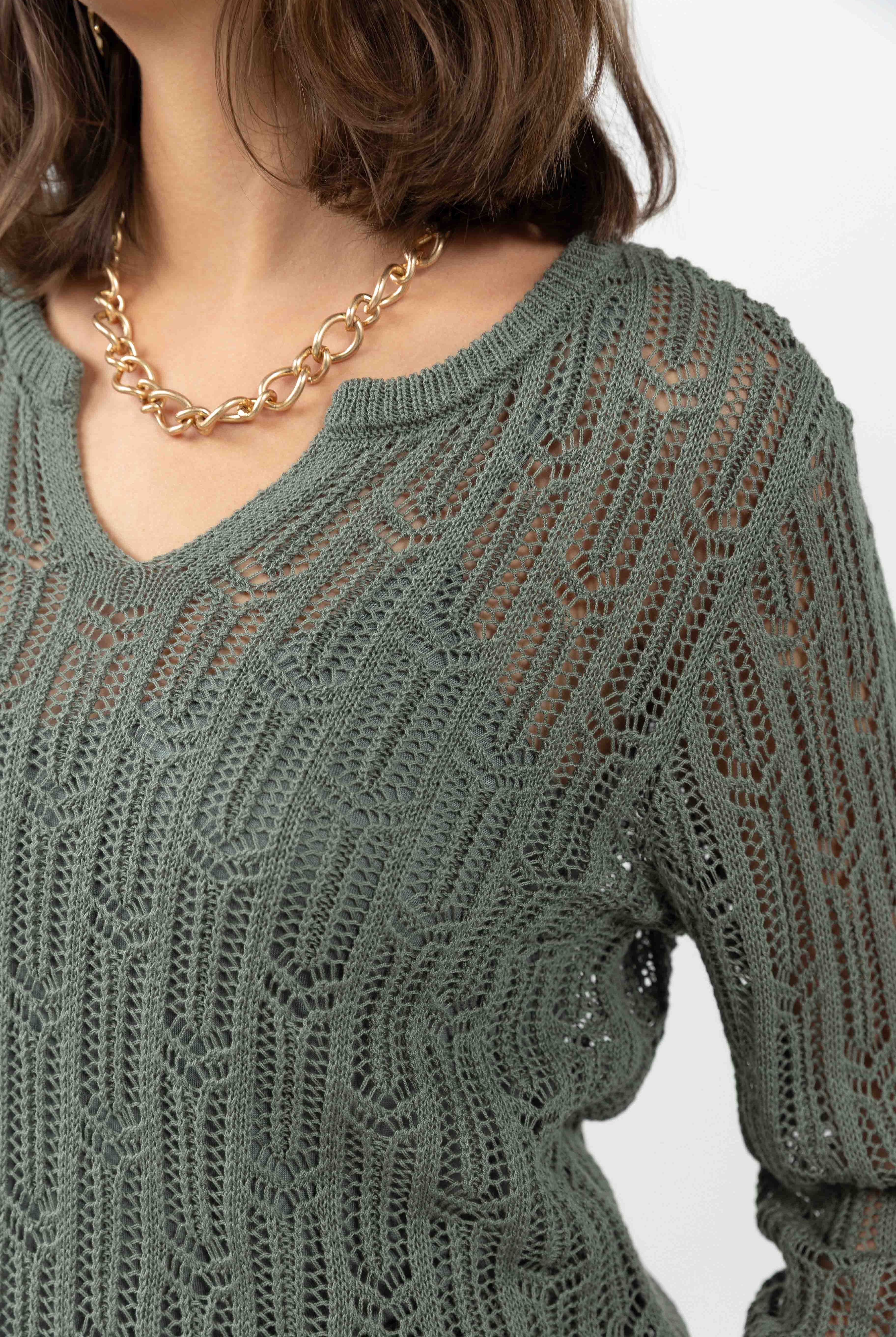 Pull ajouré kaki avec top intégré | Elora