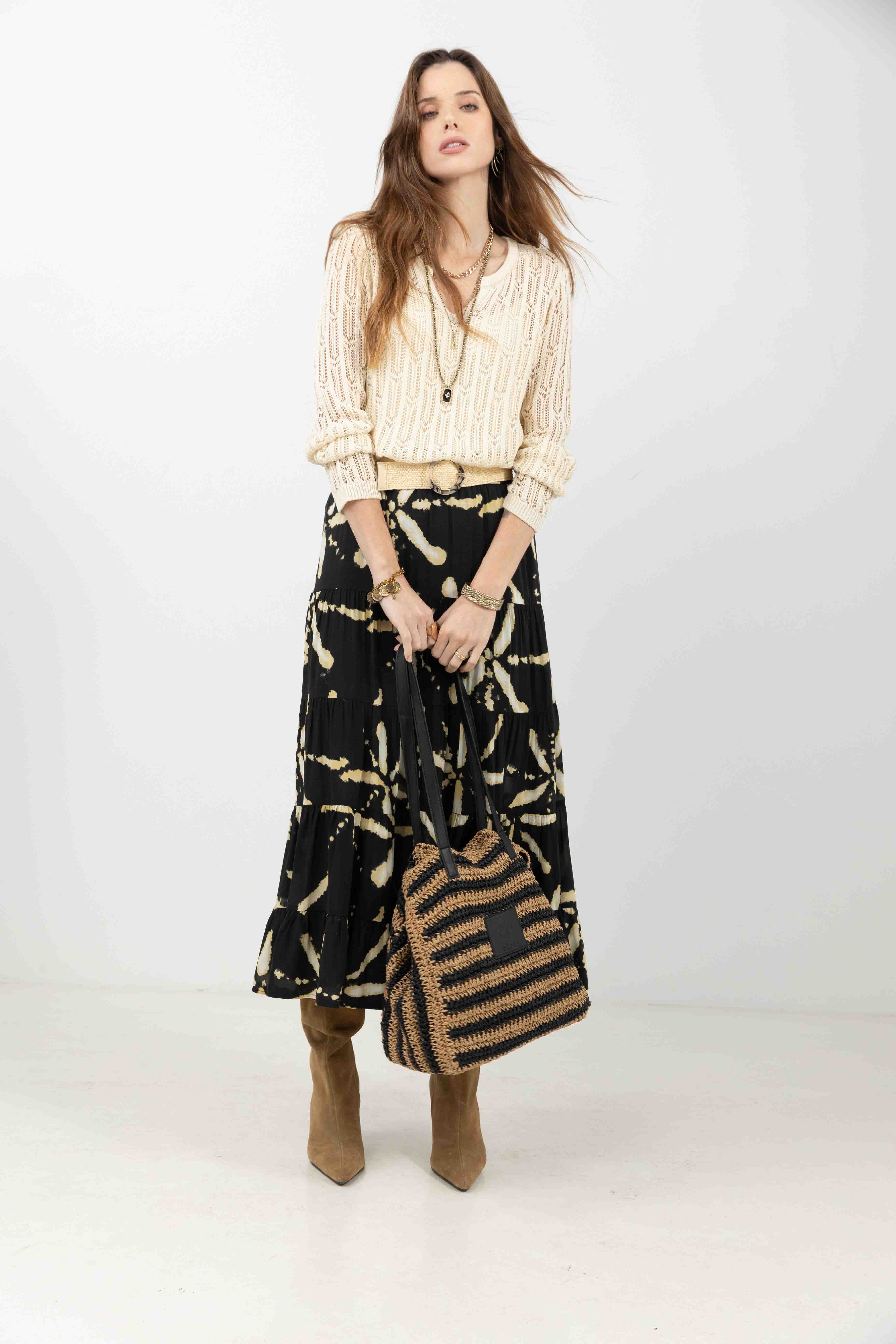 Pull ajouré crème avec top intégré | Elora