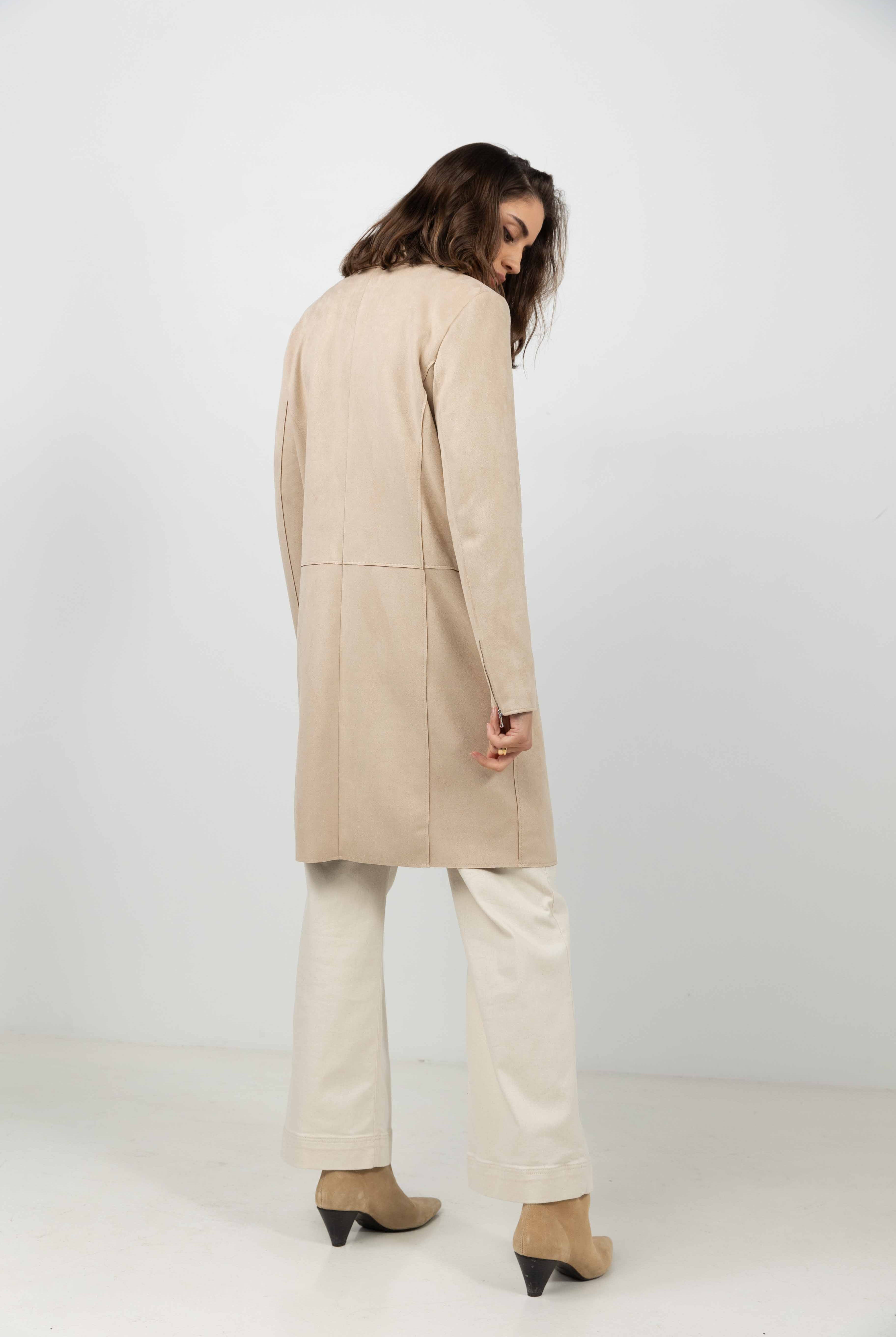 Manteau beige suédé rock chic | Elora